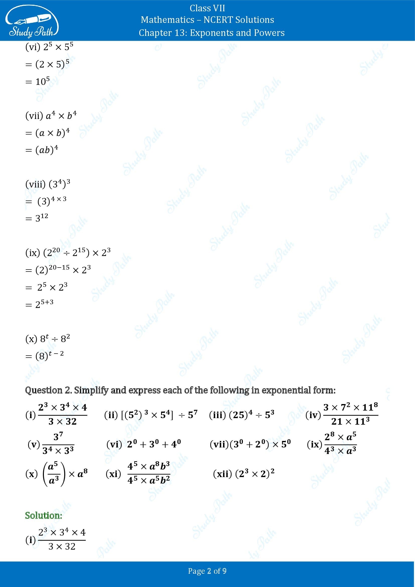 NCERT Solutions for Class 7 Maths Chapter 13 Exponents and Powers Exercise 13.2 00002