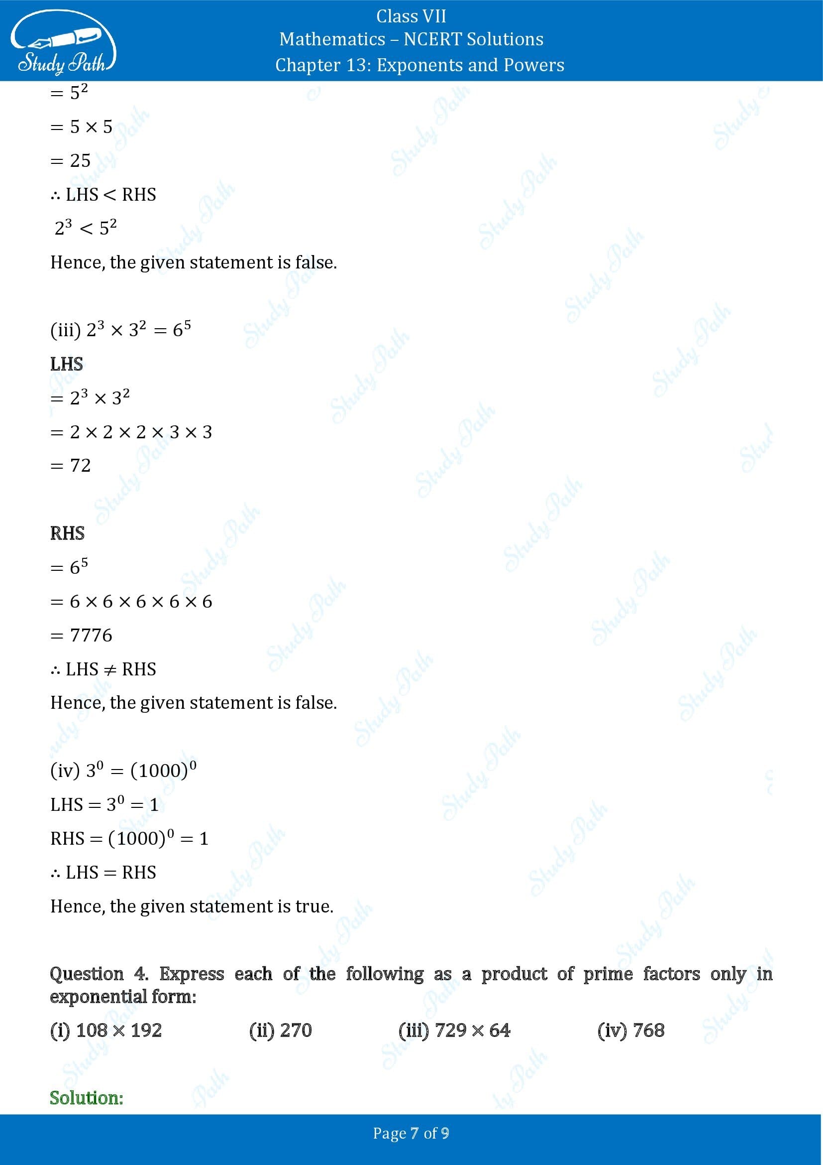 NCERT Solutions for Class 7 Maths Chapter 13 Exponents and Powers Exercise 13.2 00007