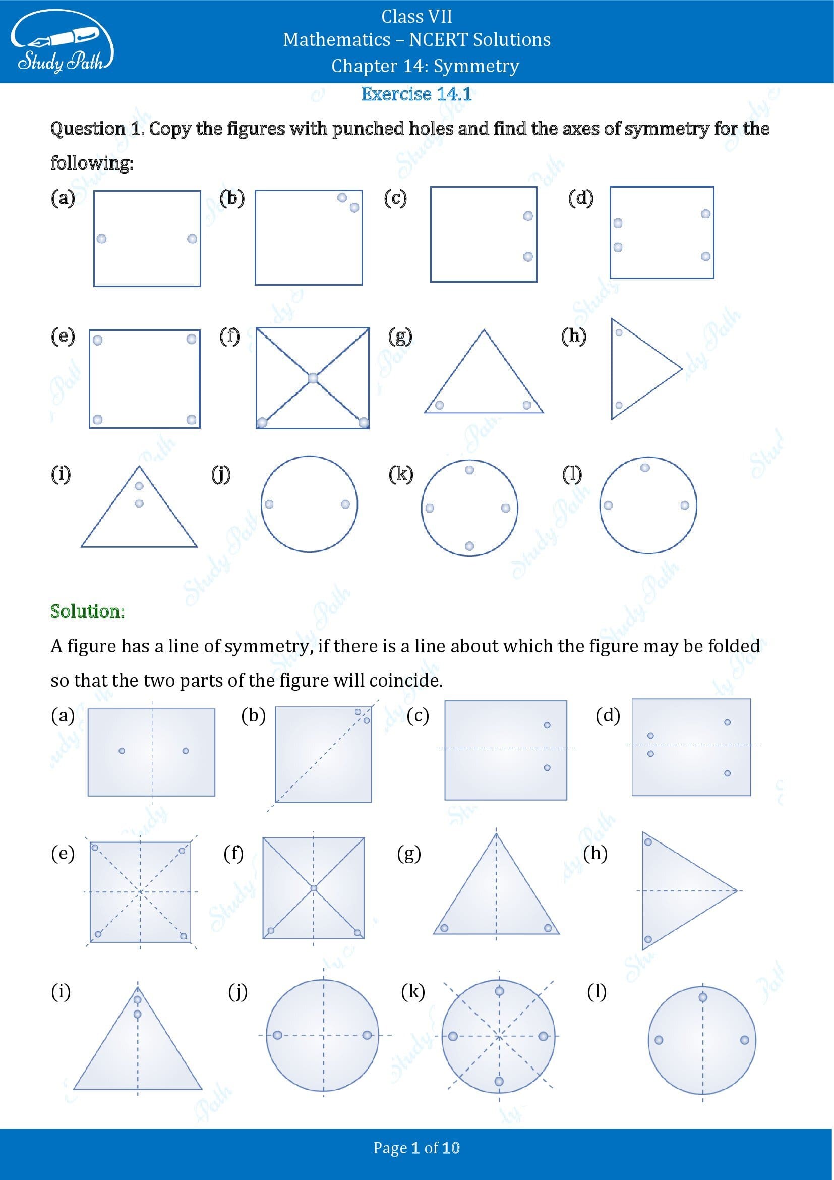 NCERT Solutions for Class 7 Maths Chapter 14 Symmetry Exercise 14.1 00001