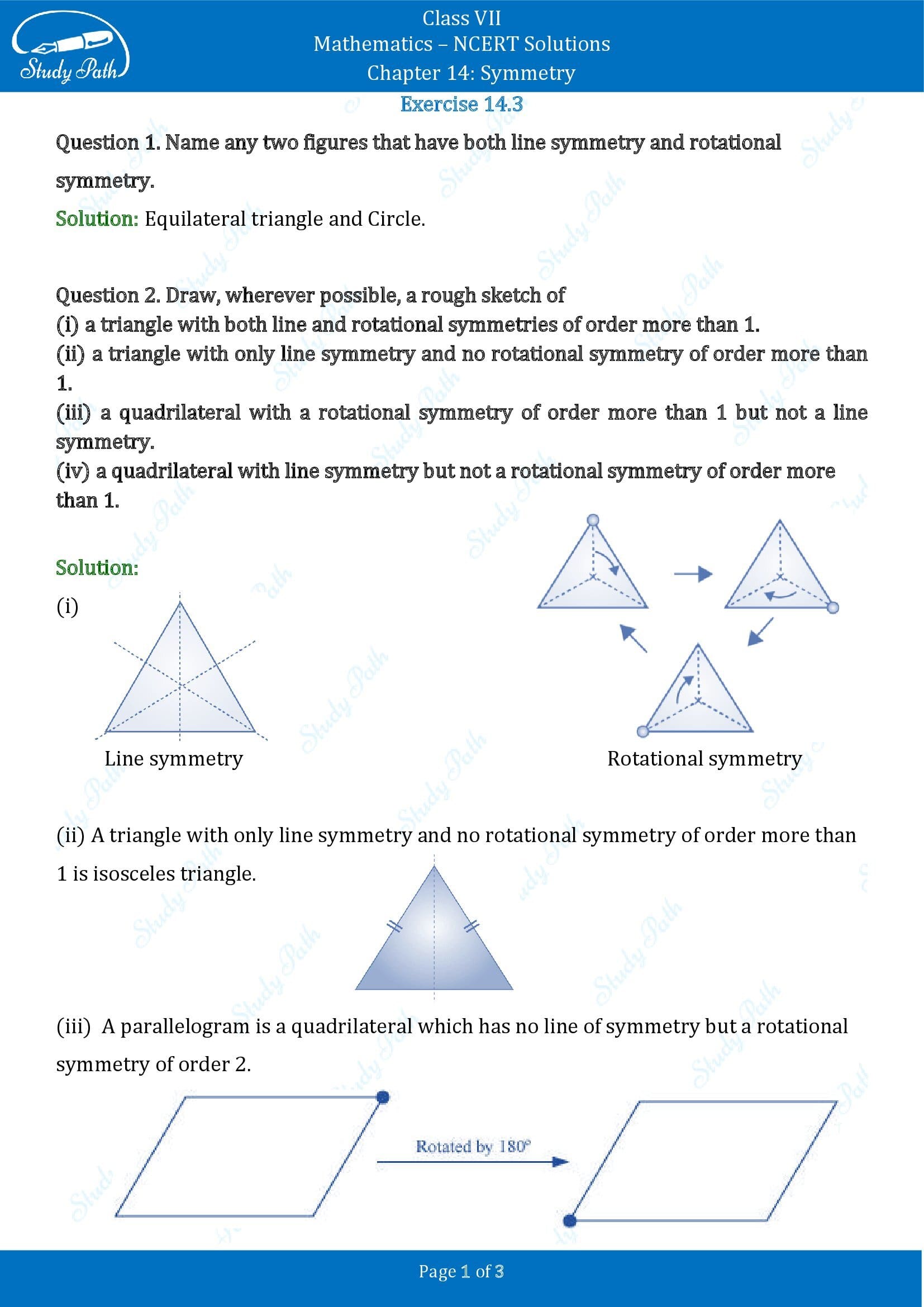 NCERT Solutions for Class 7 Maths Chapter 14 Symmetry Exercise 14.3 00001