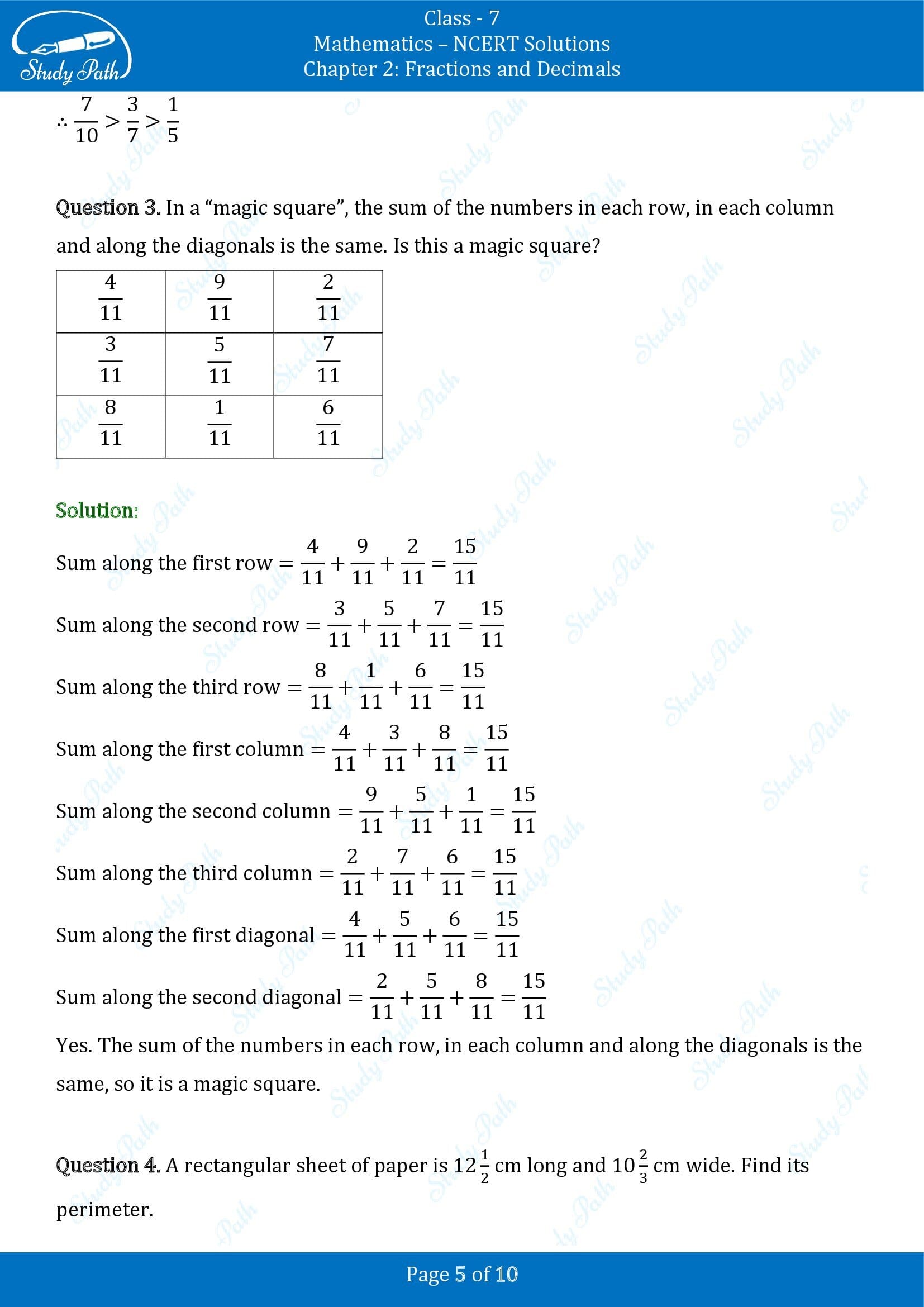 NCERT Solutions for Class 7 Maths Chapter 2 Fractions and Decimals Exercise 2.1 00005