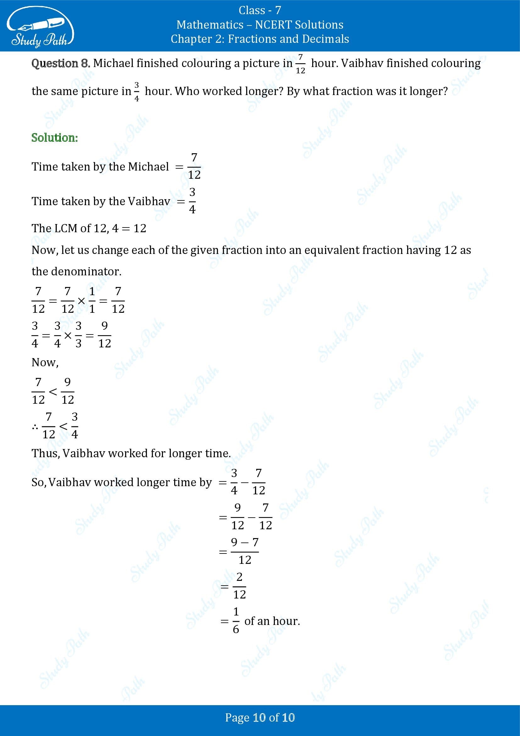 NCERT Solutions for Class 7 Maths Chapter 2 Fractions and Decimals Exercise 2.1 00010