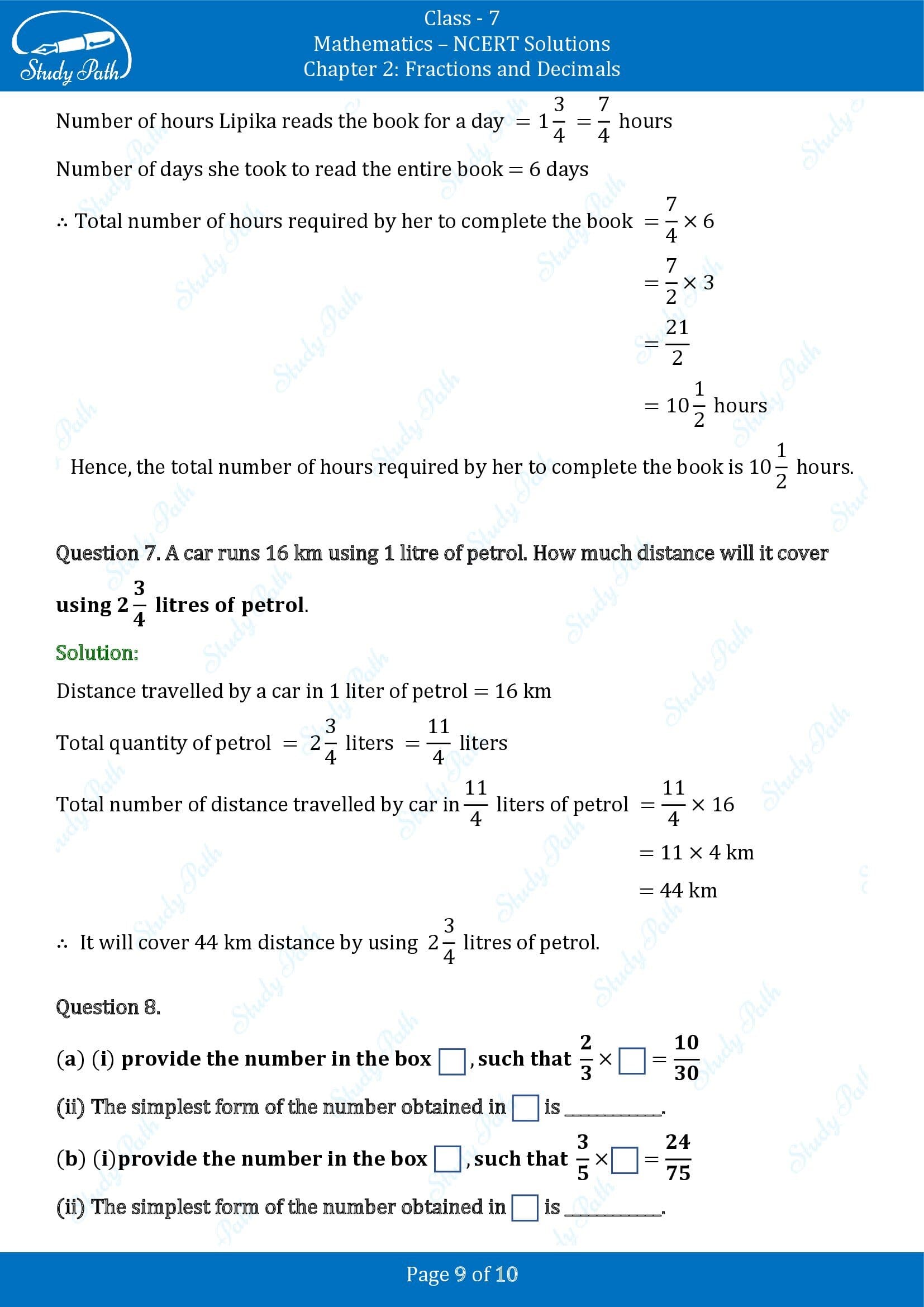 NCERT Solutions for Class 7 Maths Chapter 2 Fractions and Decimals Exercise 2.3 00009