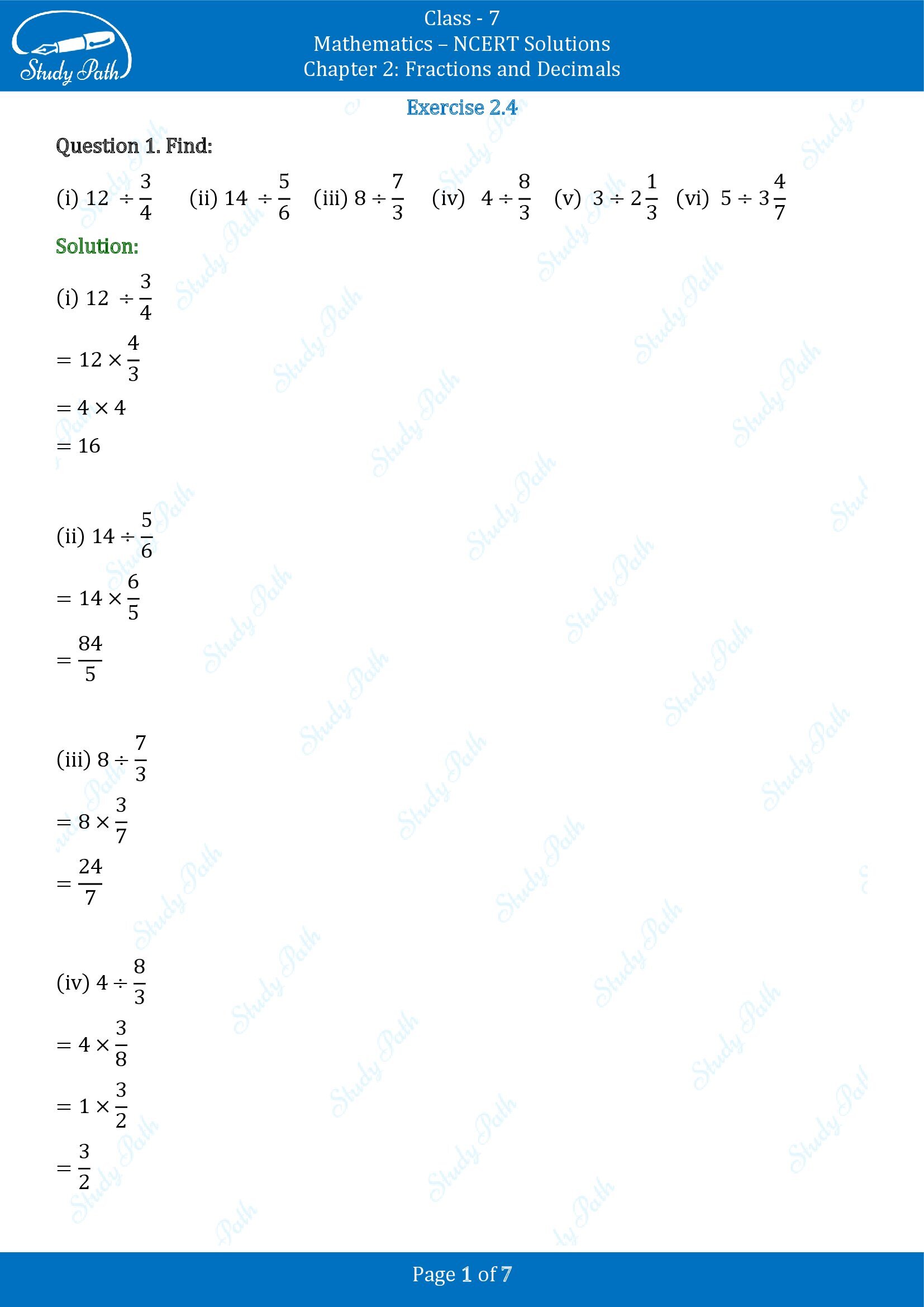NCERT Solutions for Class 7 Maths Chapter 2 Fractions and Decimals Exercise 2.4 00001