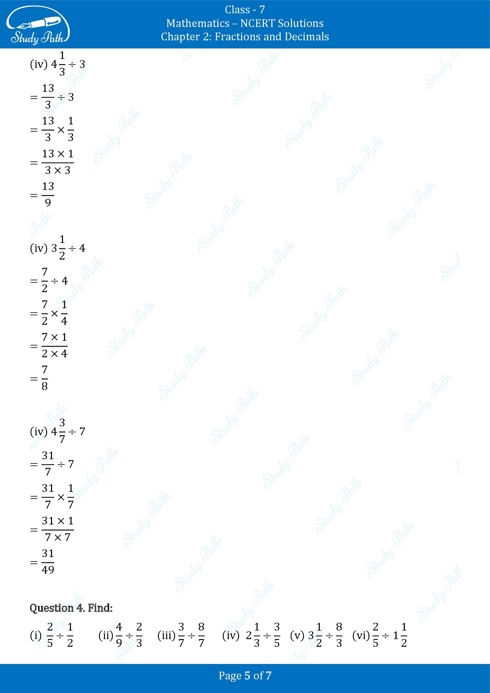 NCERT Solutions for Class 7 Maths Chapter 2 Fractions and Decimals Exercise 2.4 00005
