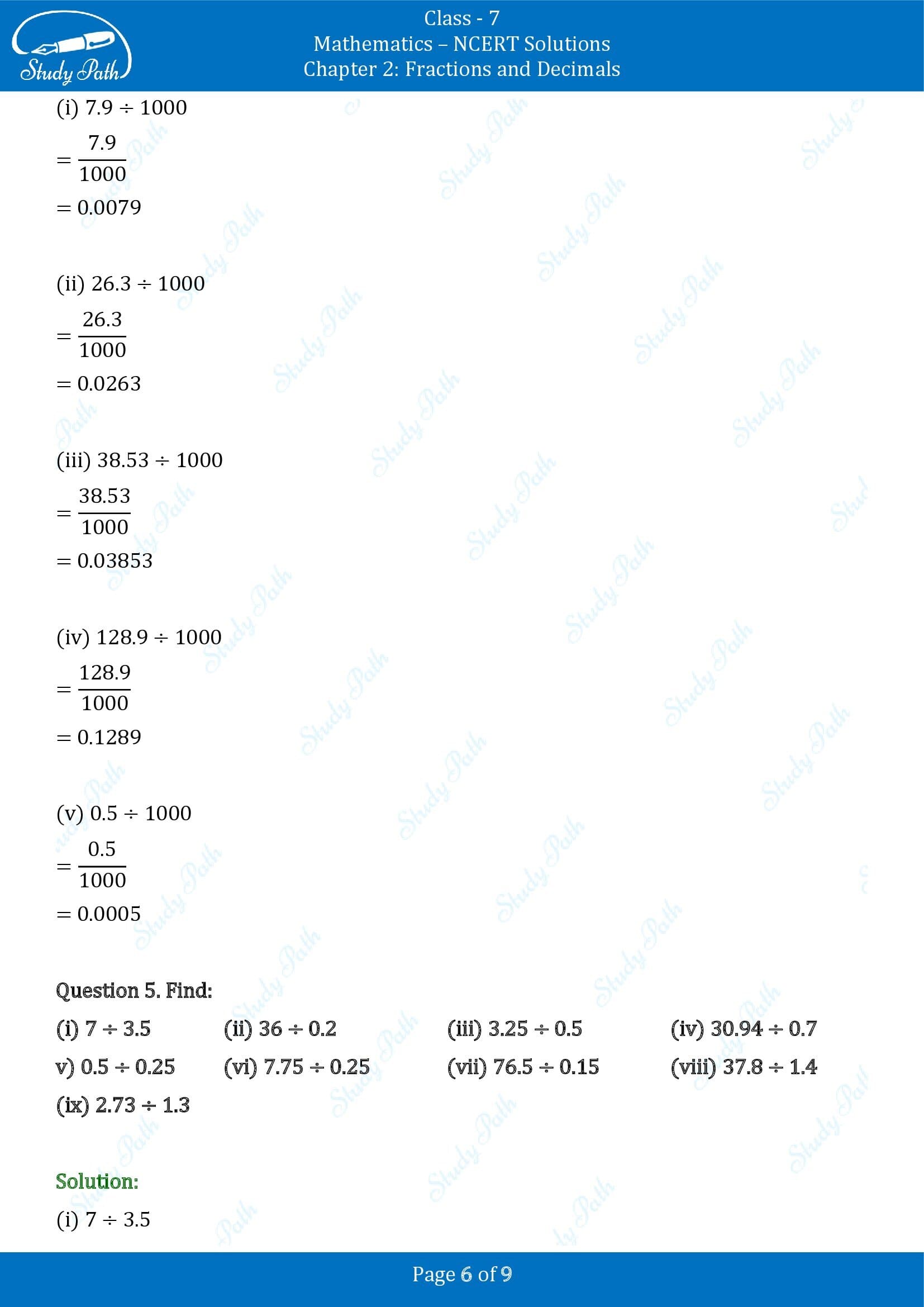 NCERT Solutions for Class 7 Maths Chapter 2 Fractions and Decimals Exercise 2.7 00006