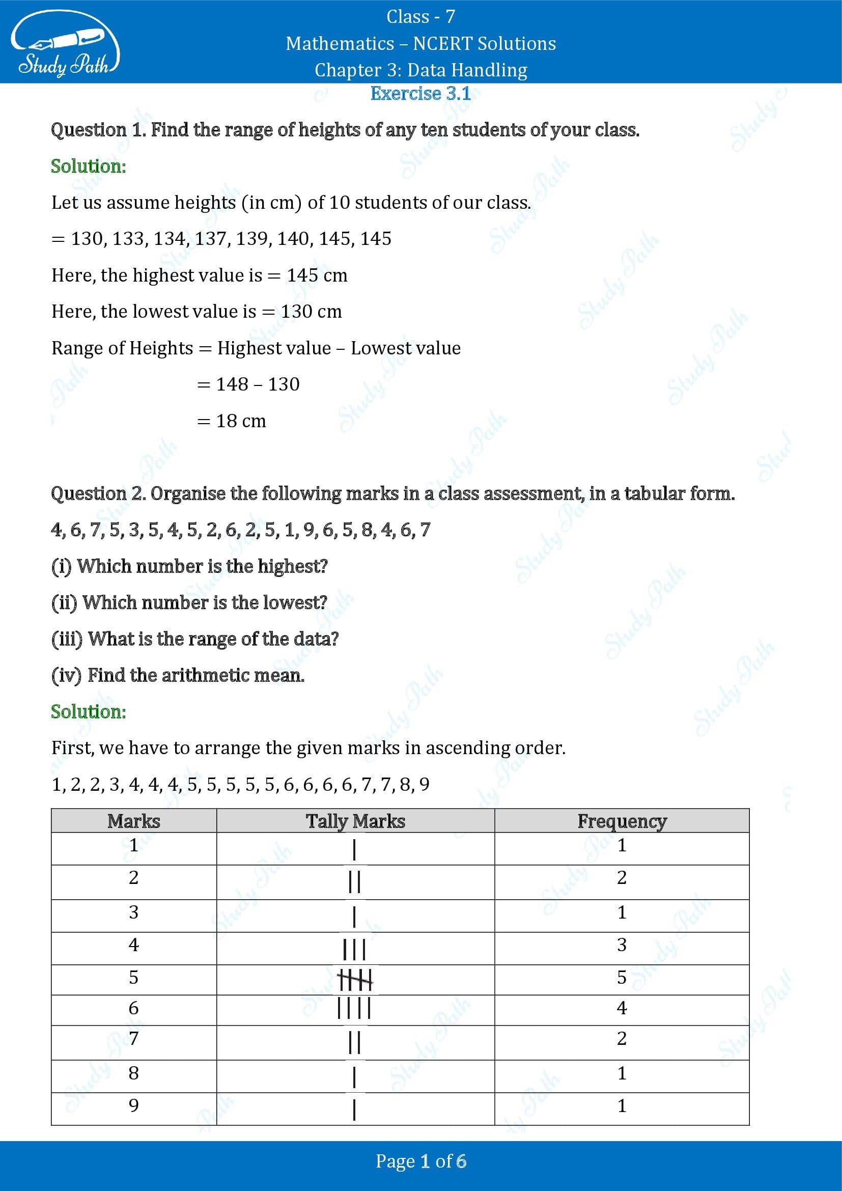 NCERT Solutions for Class 7 Maths Chapter 3 Data Handling Exercise 3.1 00001