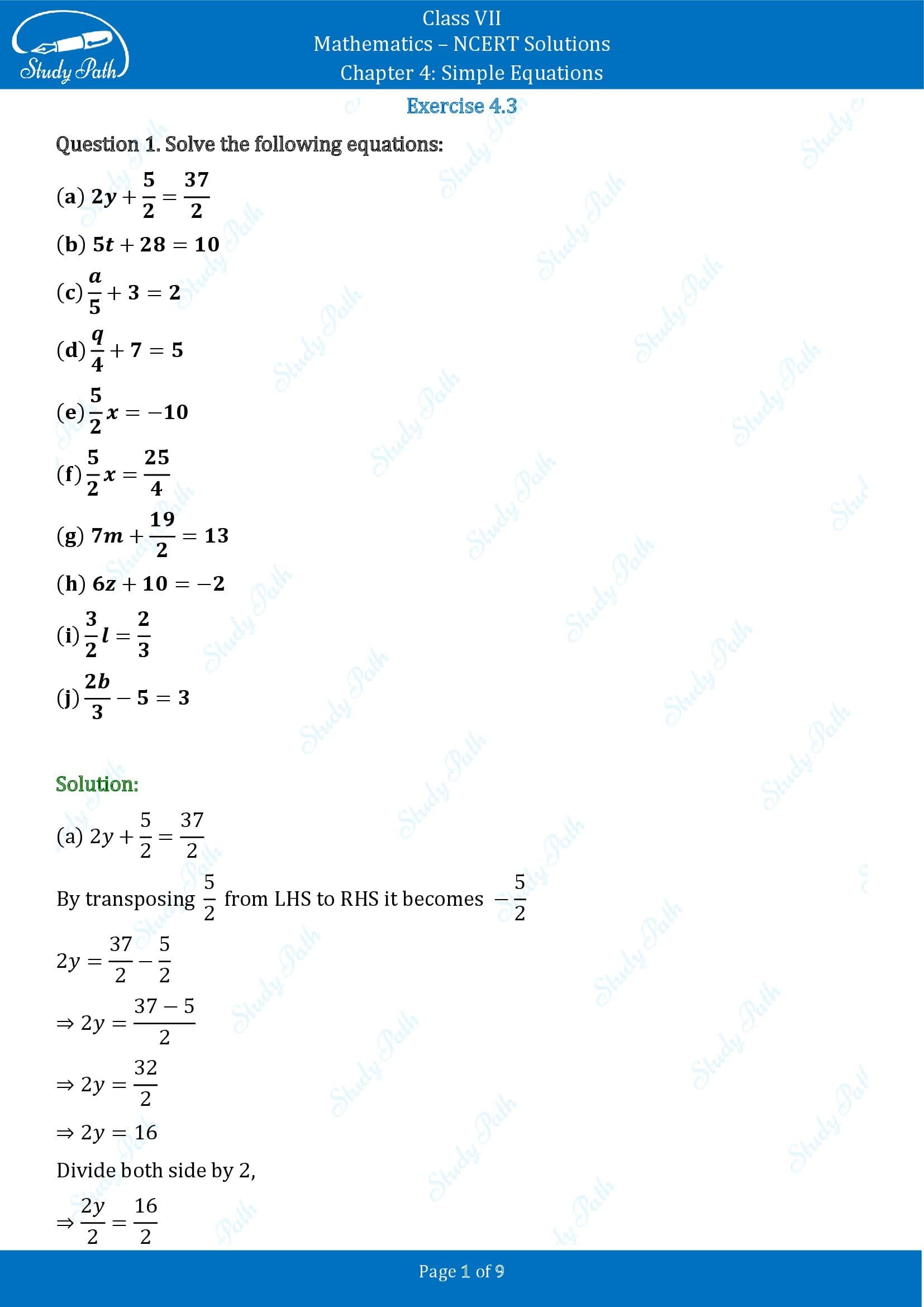 NCERT Solutions for Class 7 Maths Chapter 4 Simple Equations Exercise 4.3 00001