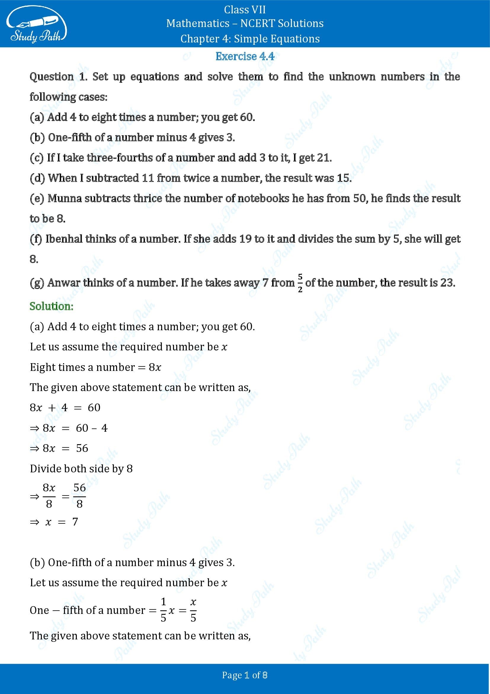 NCERT Solutions for Class 7 Maths Chapter 4 Simple Equations Exercise 4.4 00001