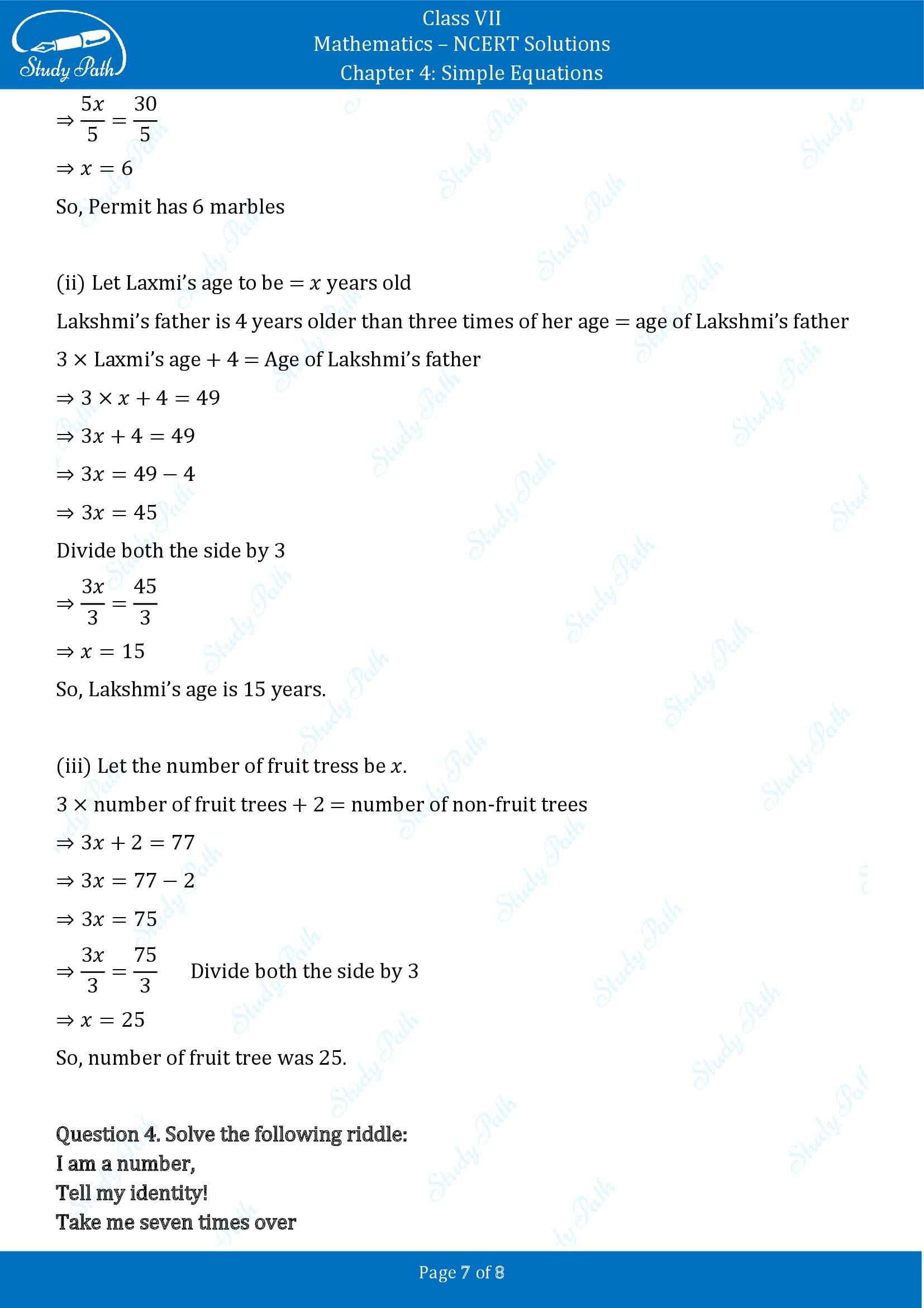NCERT Solutions for Class 7 Maths Chapter 4 Simple Equations Exercise 4.4 00007