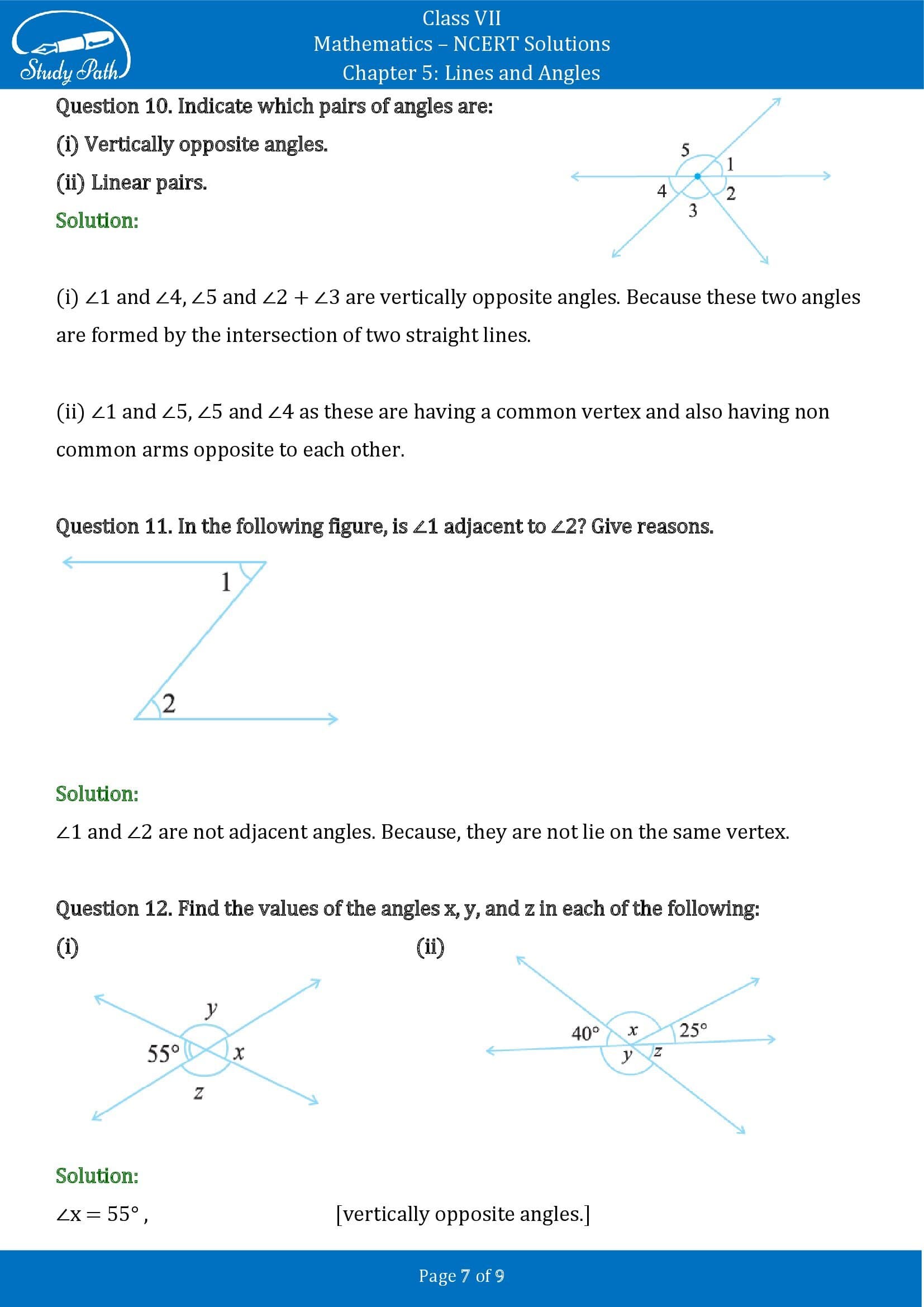 NCERT Solutions for Class 7 Maths Chapter 5 Lines and Angles Exercise 5.1 00007