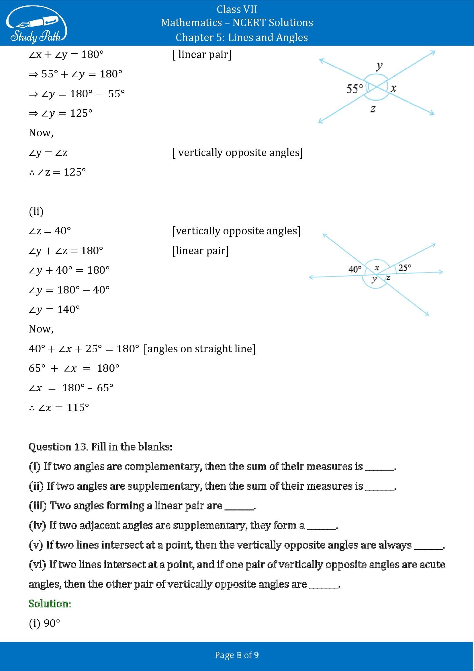 NCERT Solutions for Class 7 Maths Chapter 5 Lines and Angles Exercise 5.1 00008
