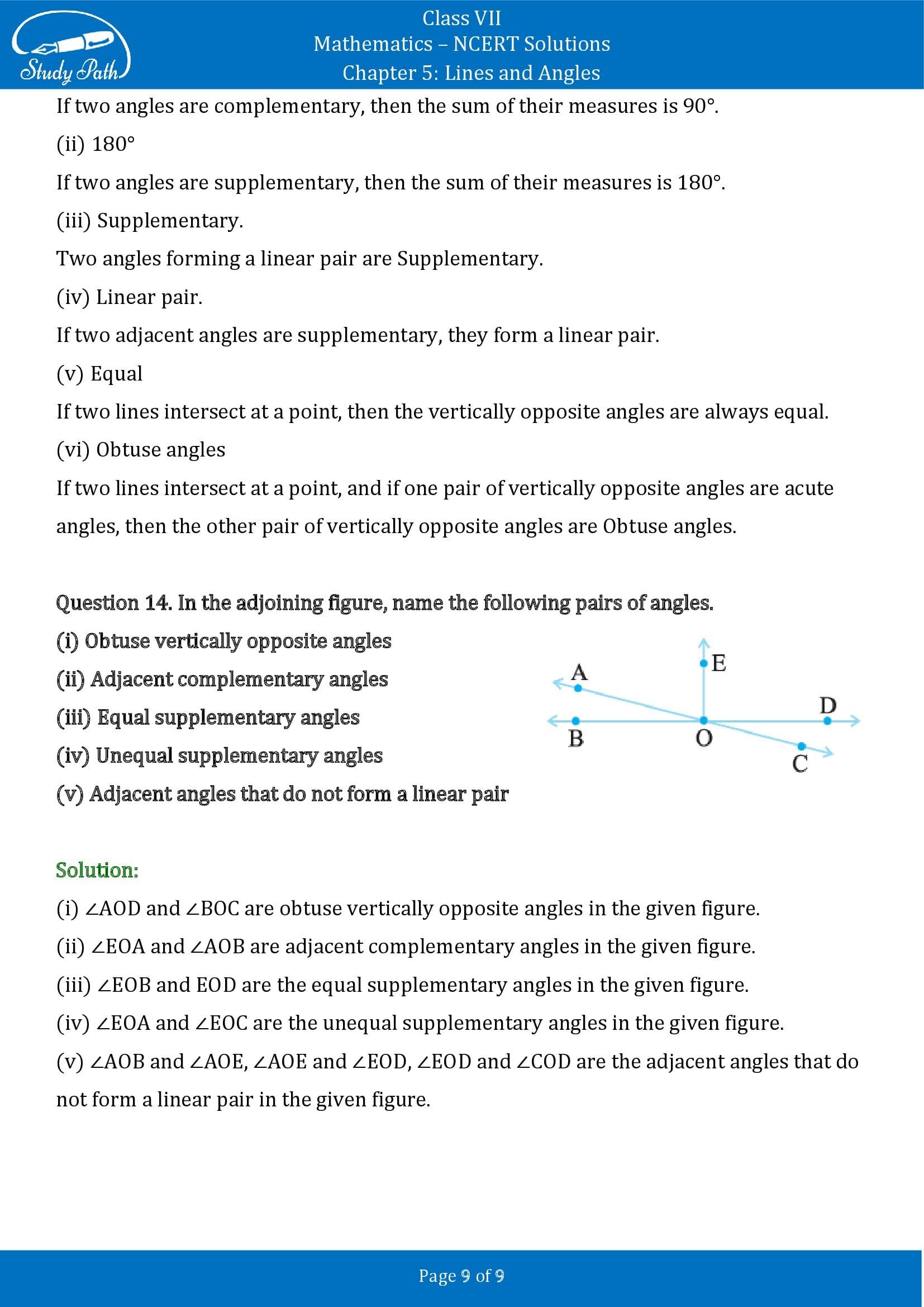 NCERT Solutions for Class 7 Maths Chapter 5 Lines and Angles Exercise 5.1 00009