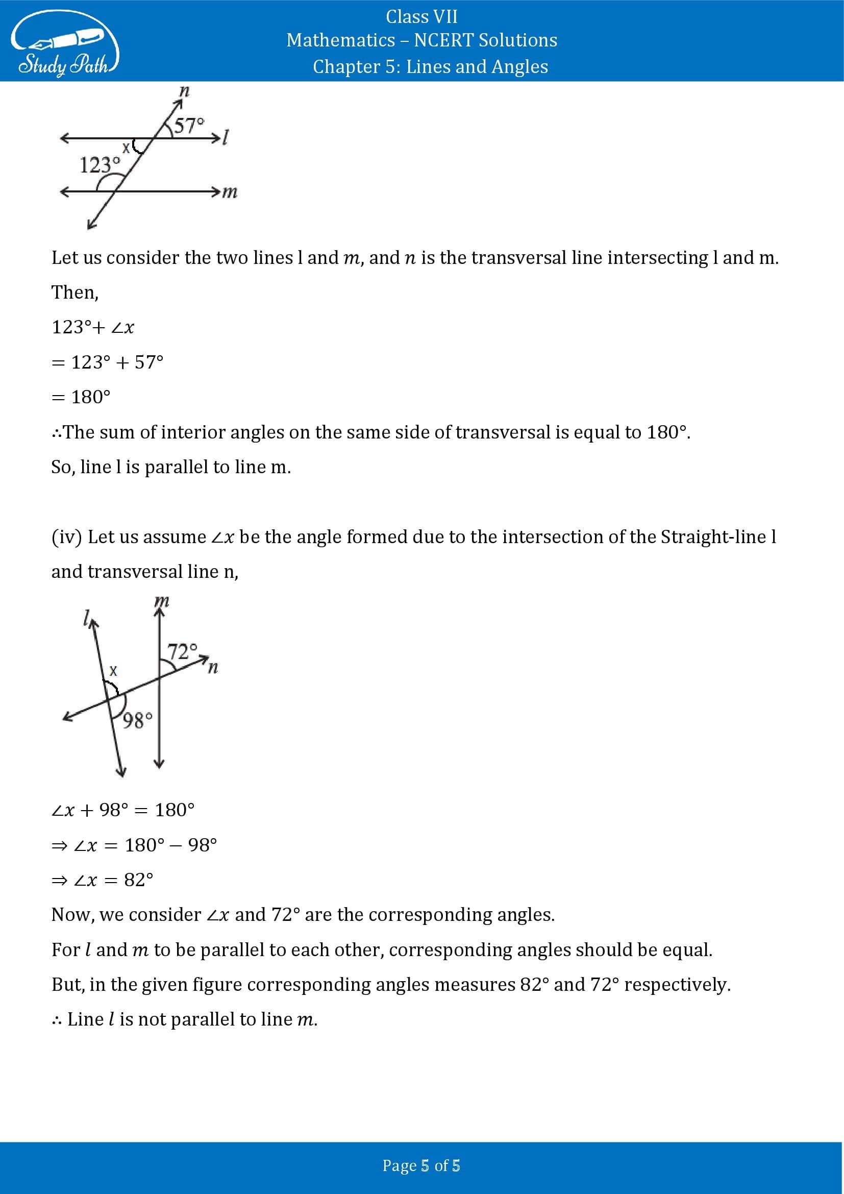 NCERT Solutions for Class 7 Maths Chapter 5 Lines and Angles Exercise 5.2 00005