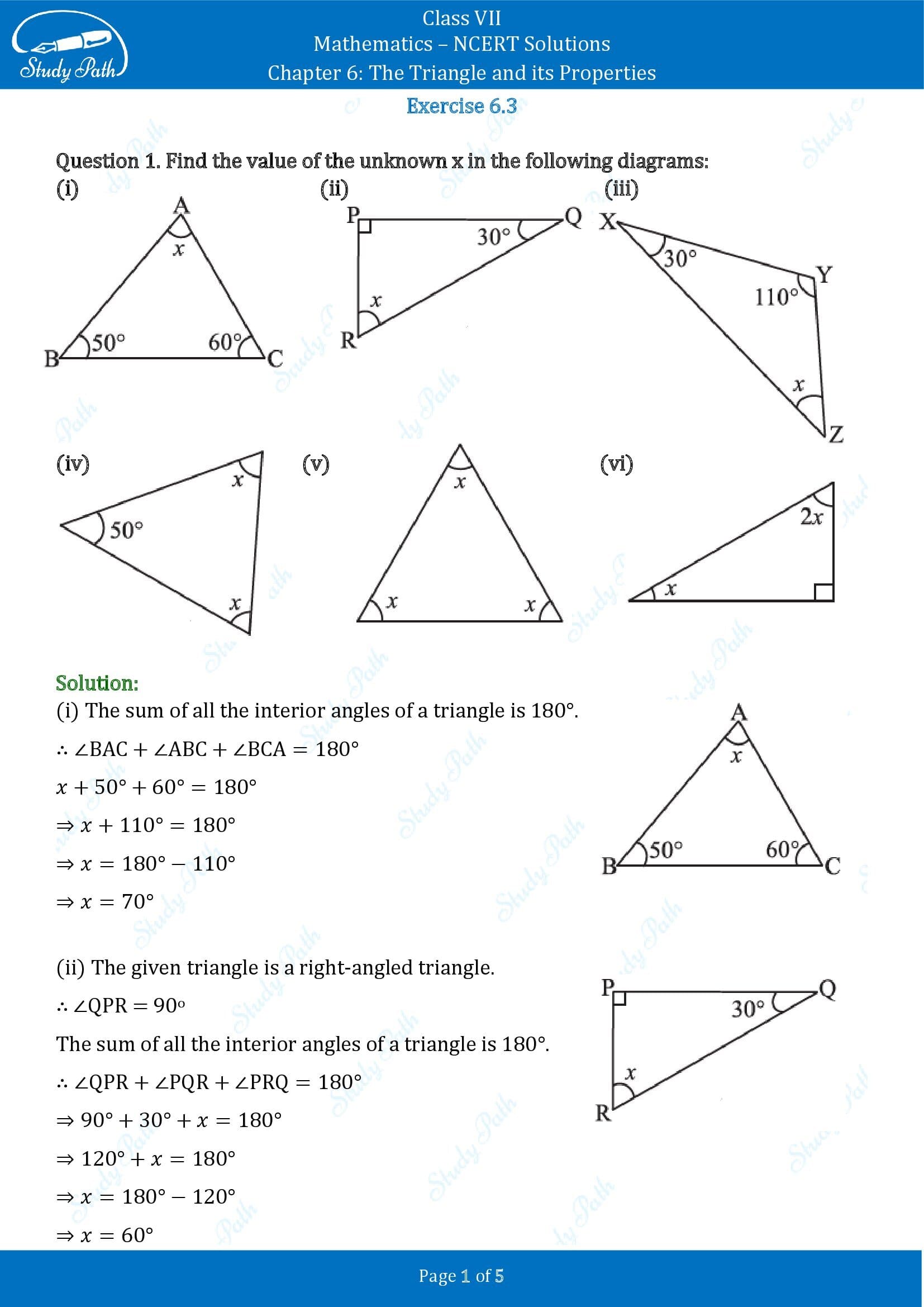 NCERT Solutions for Class 7 Maths Chapter 6 The Triangle and its Properties Exercise 6.3 00001