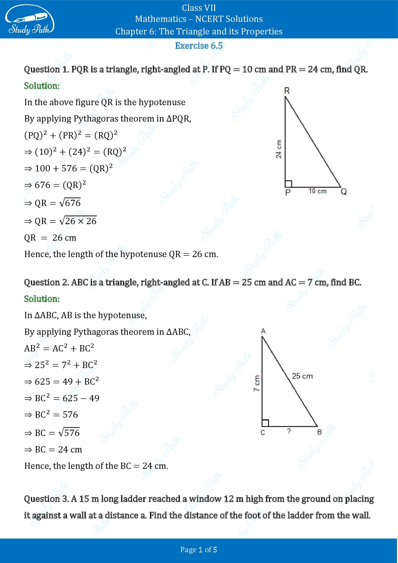 NCERT Solutions for Class 7 Maths Chapter 6 The Triangle and its Properties Exercise 6.5 00001