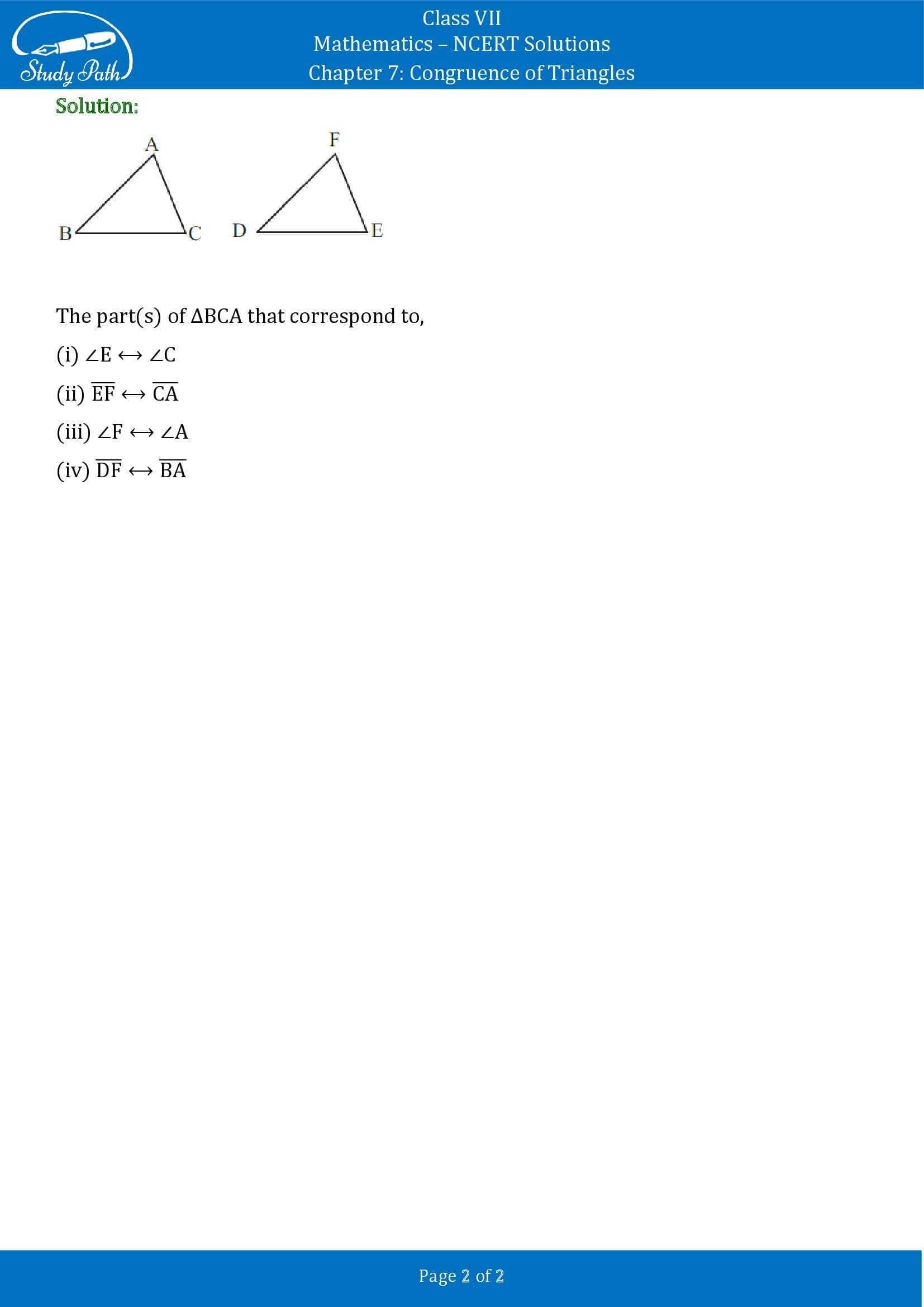 NCERT Solutions for Class 7 Maths Chapter 7 Congruence of Triangles Exercise 7.1 00002