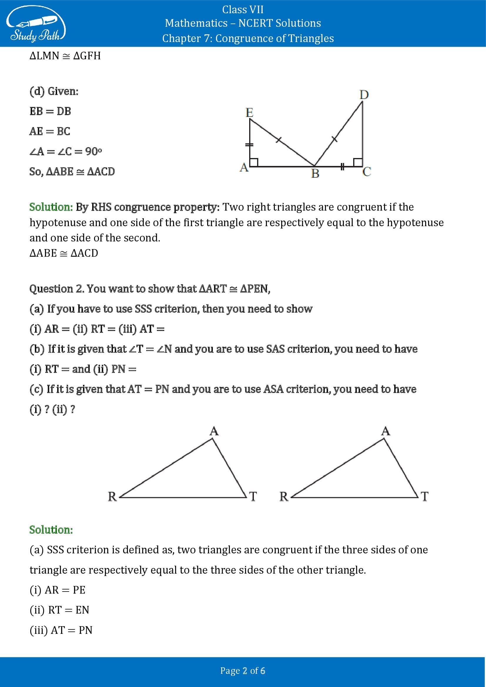 NCERT Solutions for Class 7 Maths Chapter 7 Congruence of Triangles Exercise 7.2 00002
