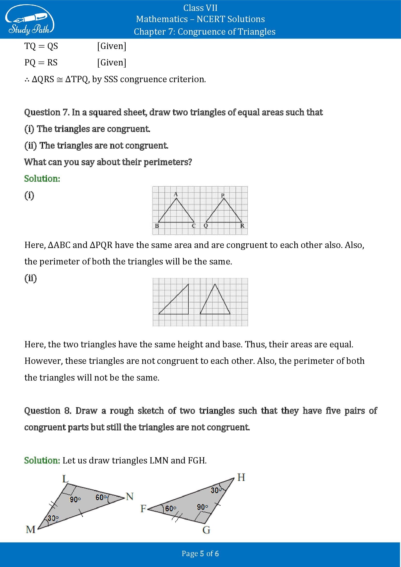NCERT Solutions for Class 7 Maths Chapter 7 Congruence of Triangles Exercise 7.2 00005