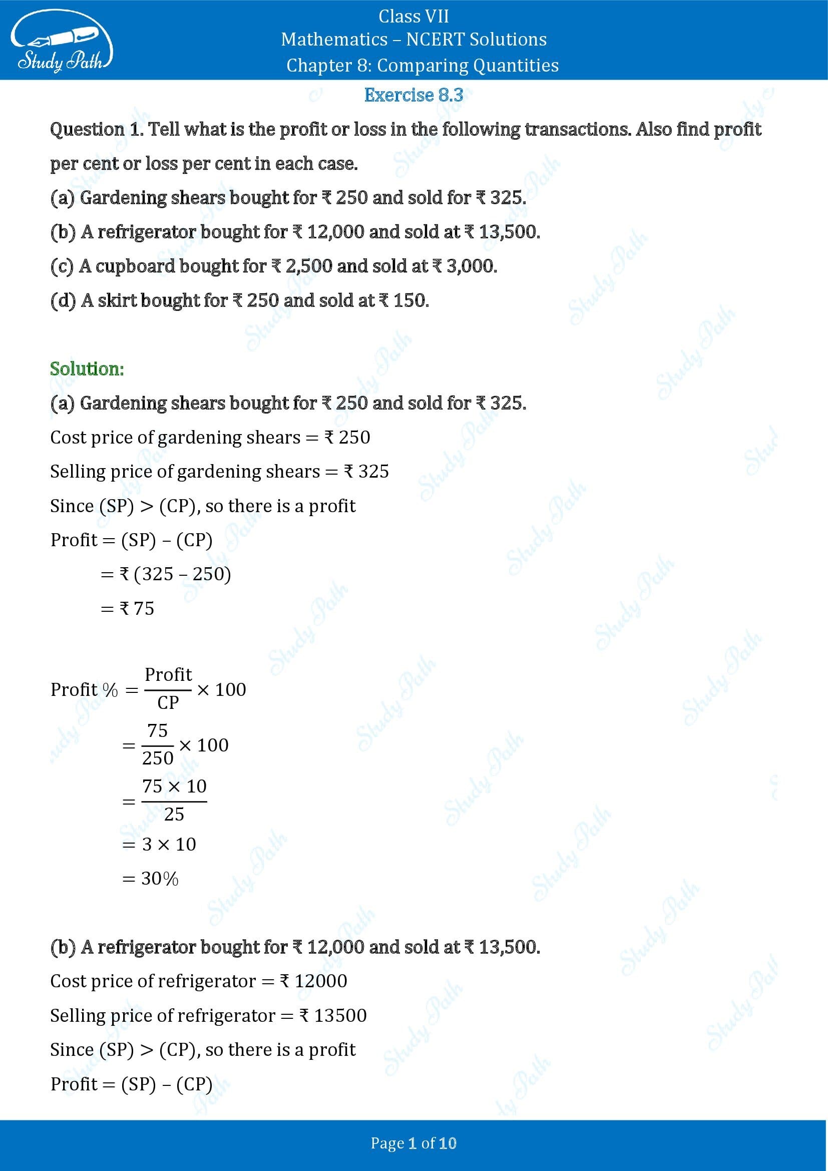 NCERT Solutions for Class 7 Maths Chapter 8 Comparing Quantities Exercise 8.3 00001