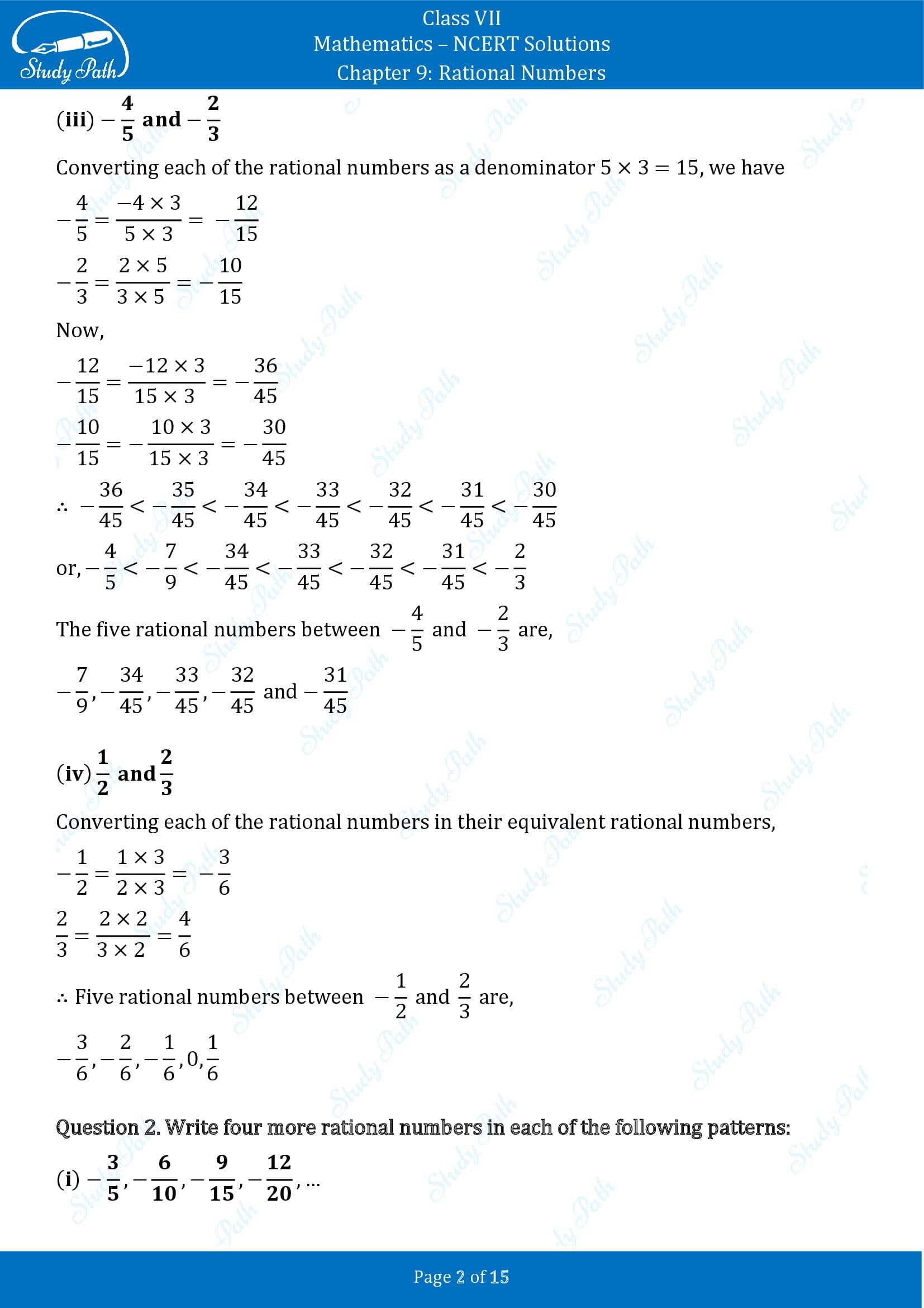 NCERT Solutions for Class 7 Maths Chapter 9 Rational Numbers Exercise 9.1 00002
