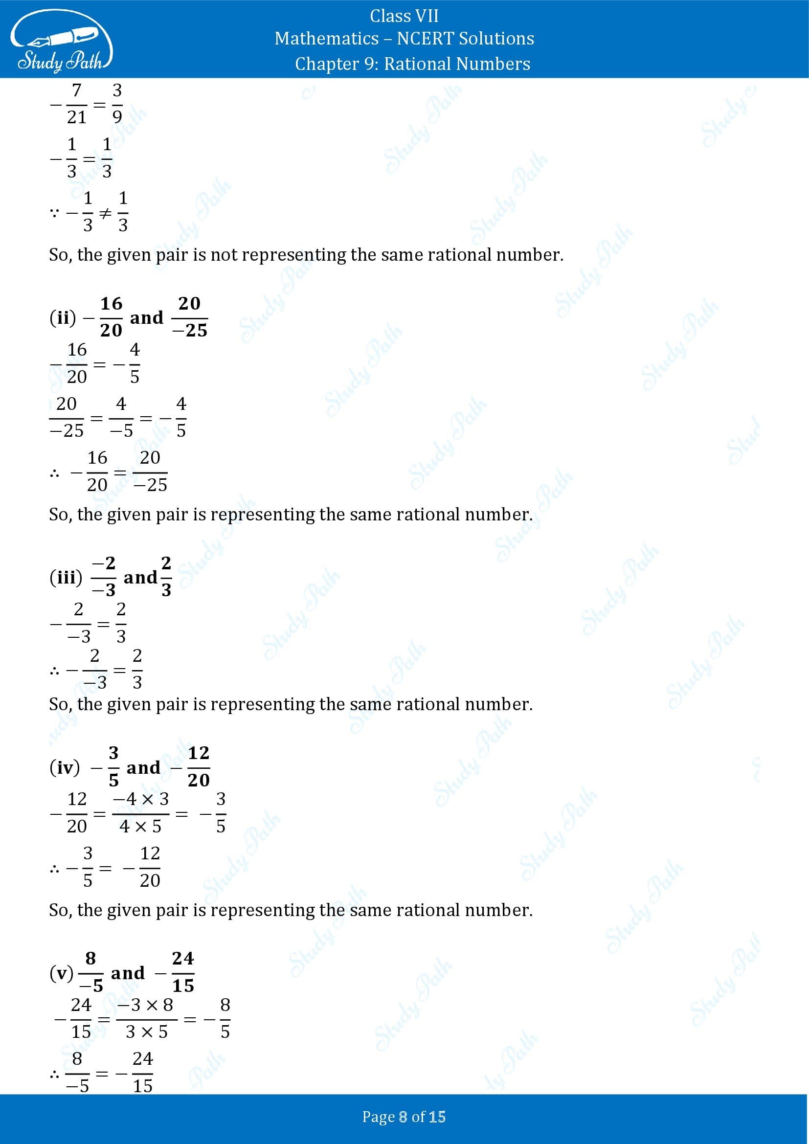 NCERT Solutions for Class 7 Maths Chapter 9 Rational Numbers Exercise 9.1 00008