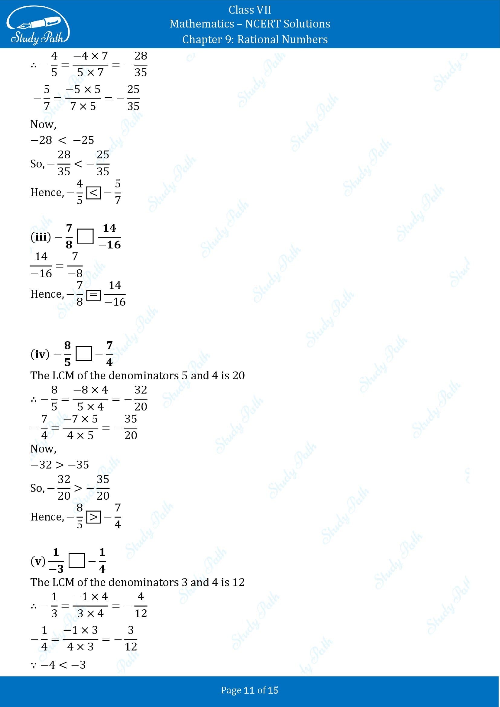 NCERT Solutions for Class 7 Maths Chapter 9 Rational Numbers Exercise 9.1 00011