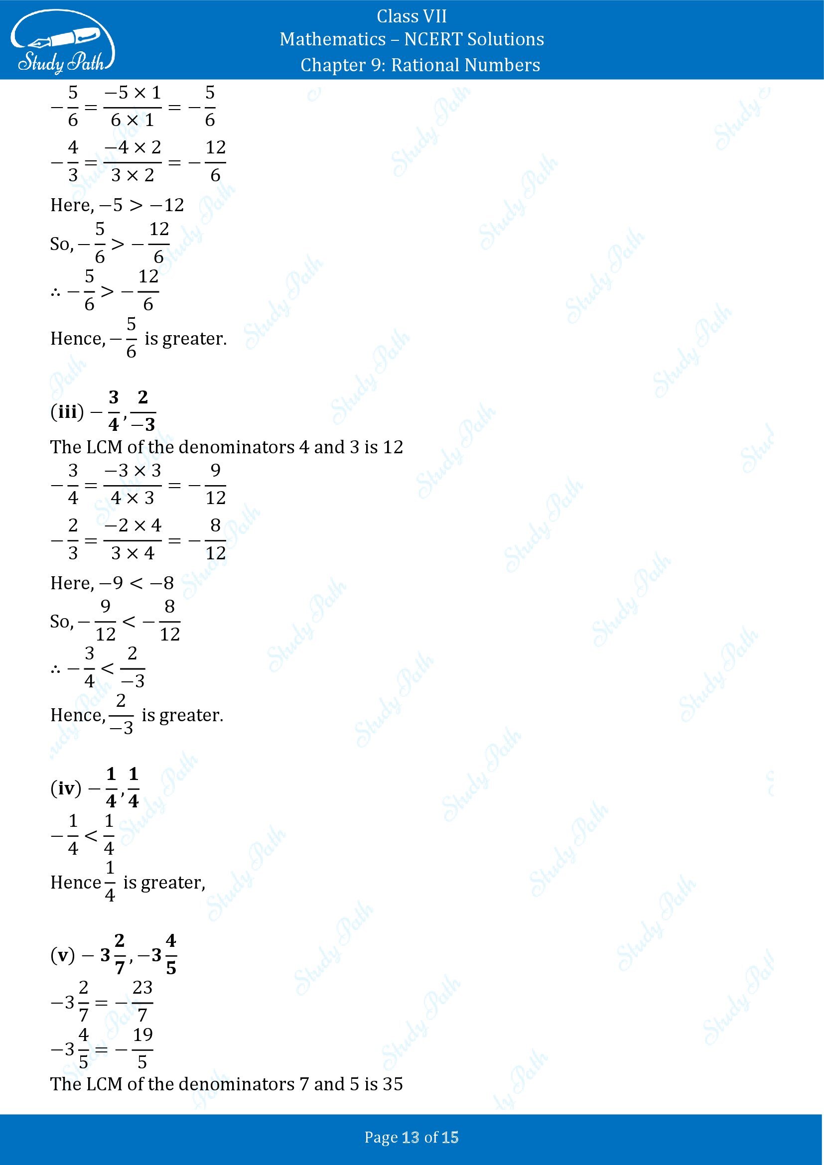 NCERT Solutions for Class 7 Maths Chapter 9 Rational Numbers Exercise 9.1 00013
