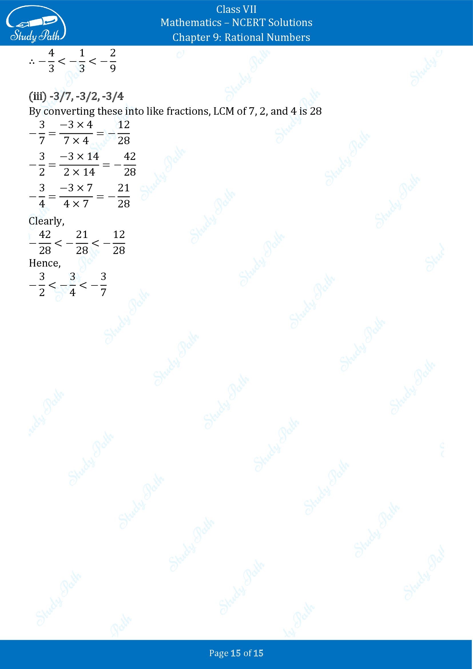 NCERT Solutions for Class 7 Maths Chapter 9 Rational Numbers Exercise 9.1 00015