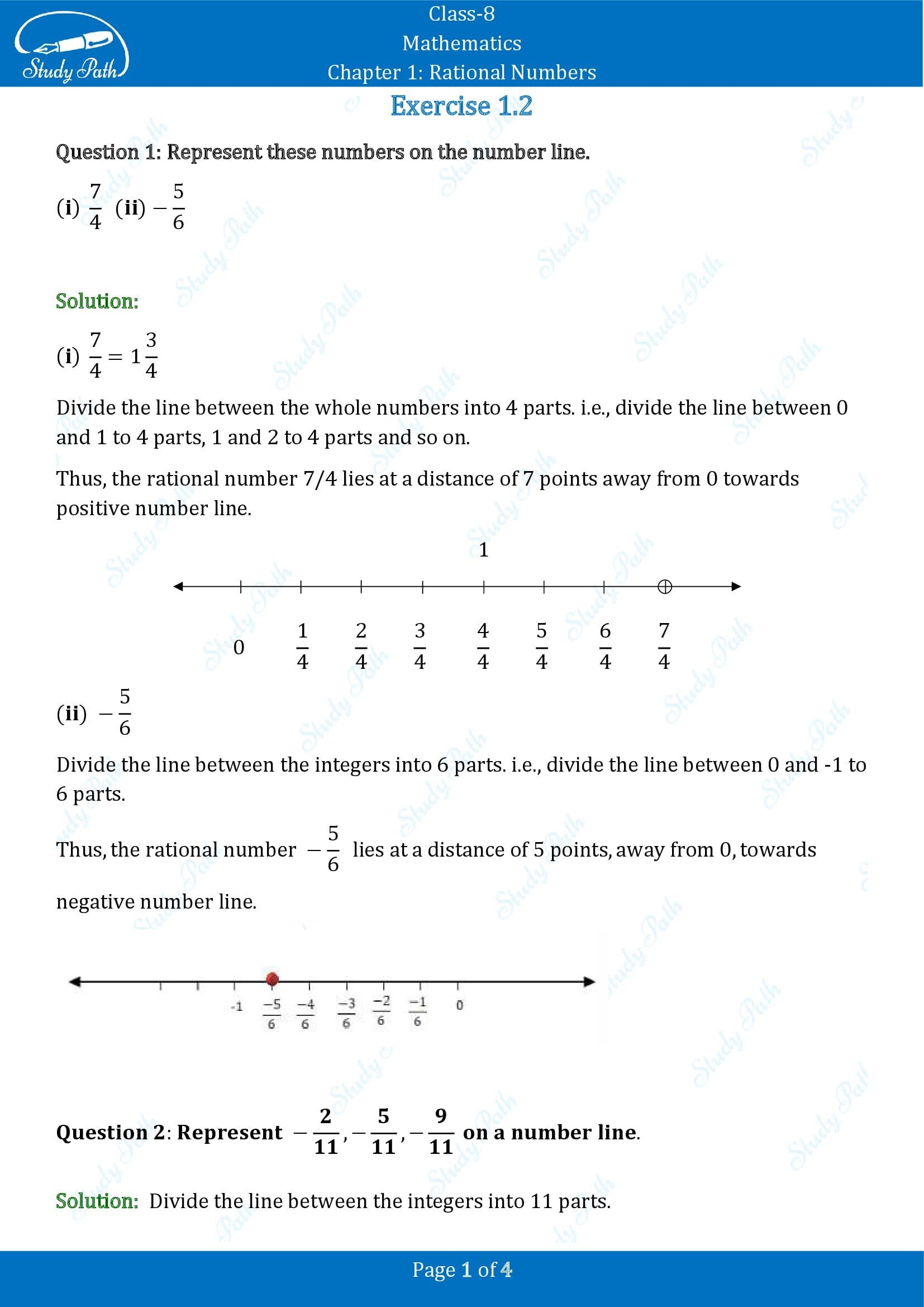 NCERT Solutions for Class 8 Maths Chapter 1 Rational Numbers Exercise 1.2 00001