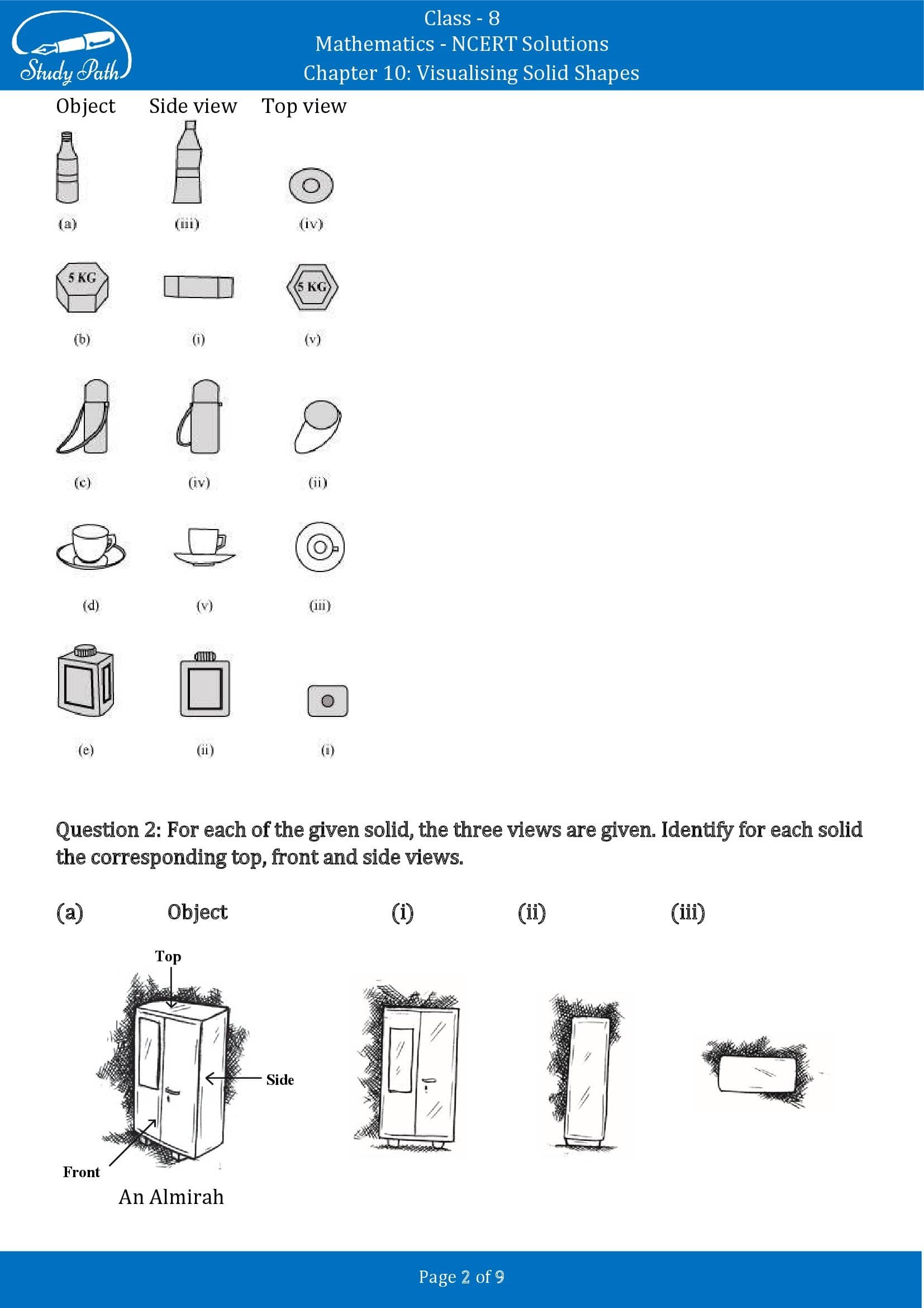 NCERT Solutions for Class 8 Maths Chapter 10 Visualising Solid Shapes Exercise 10.1 00002