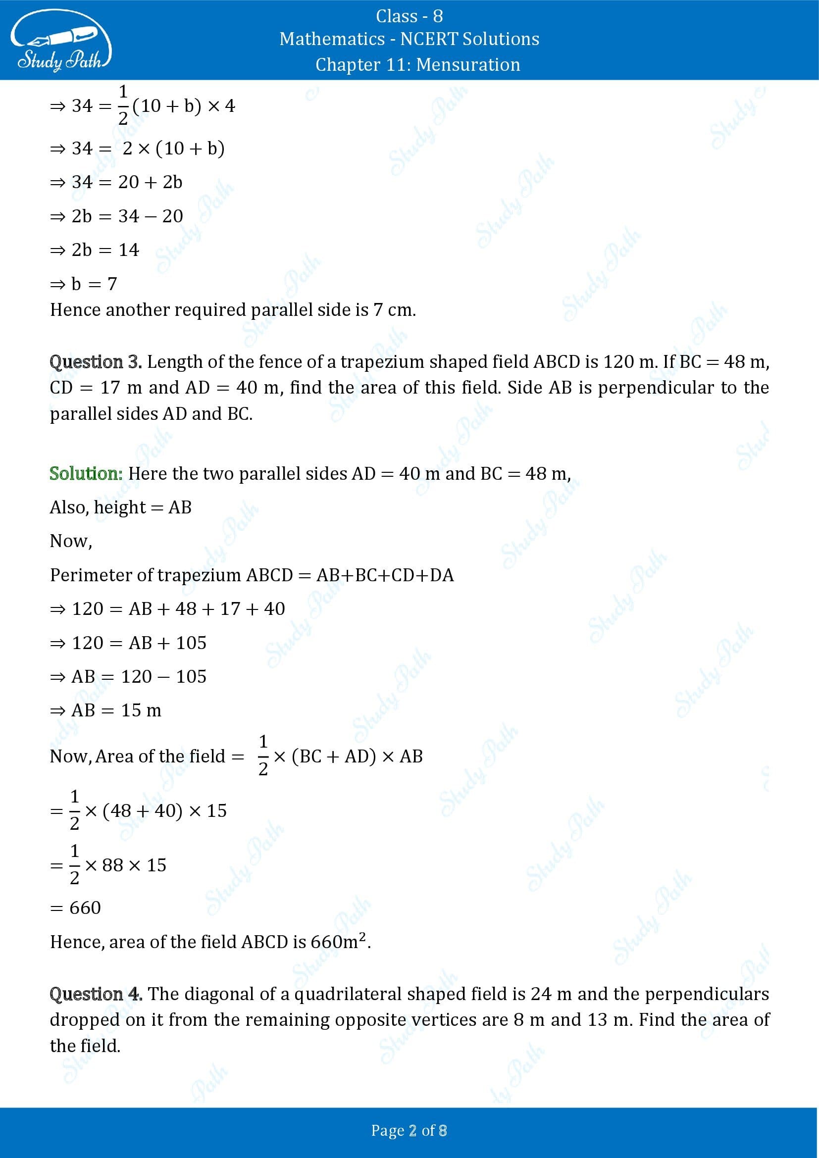 NCERT Solutions for Class 8 Maths Chapter 11 Mensuration Exercise 11.2 00002