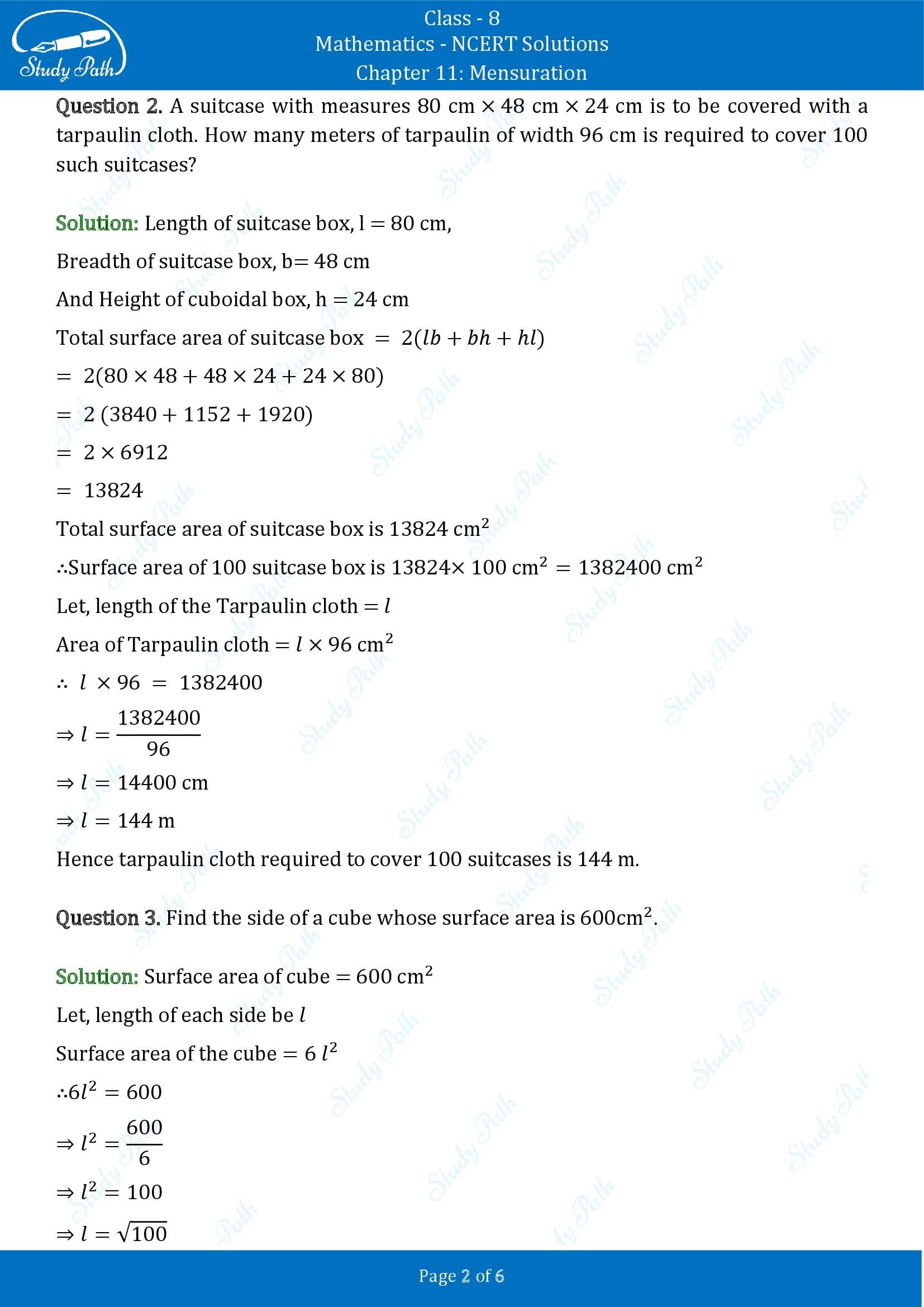 NCERT Solutions for Class 8 Maths Chapter 11 Mensuration Exercise 11.3 00002