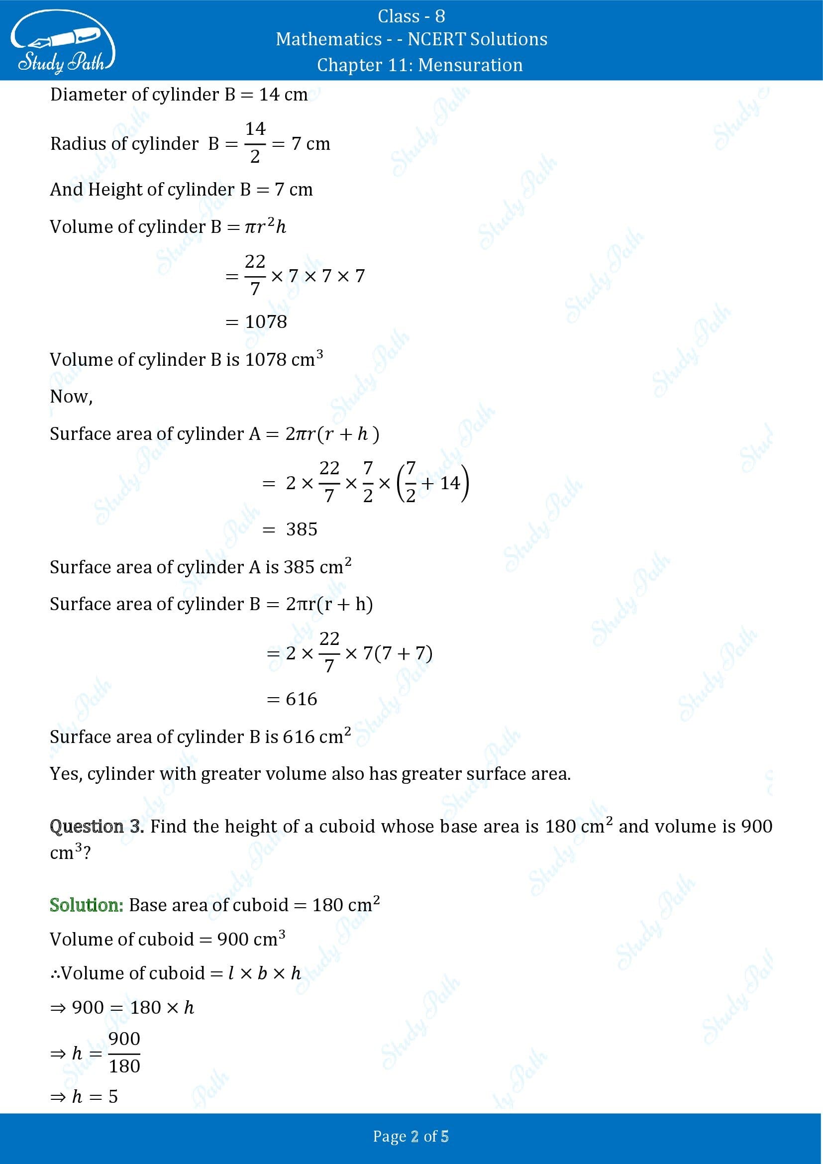 NCERT Solutions for Class 8 Maths Chapter 11 Mensuration Exercise 11.4 00002