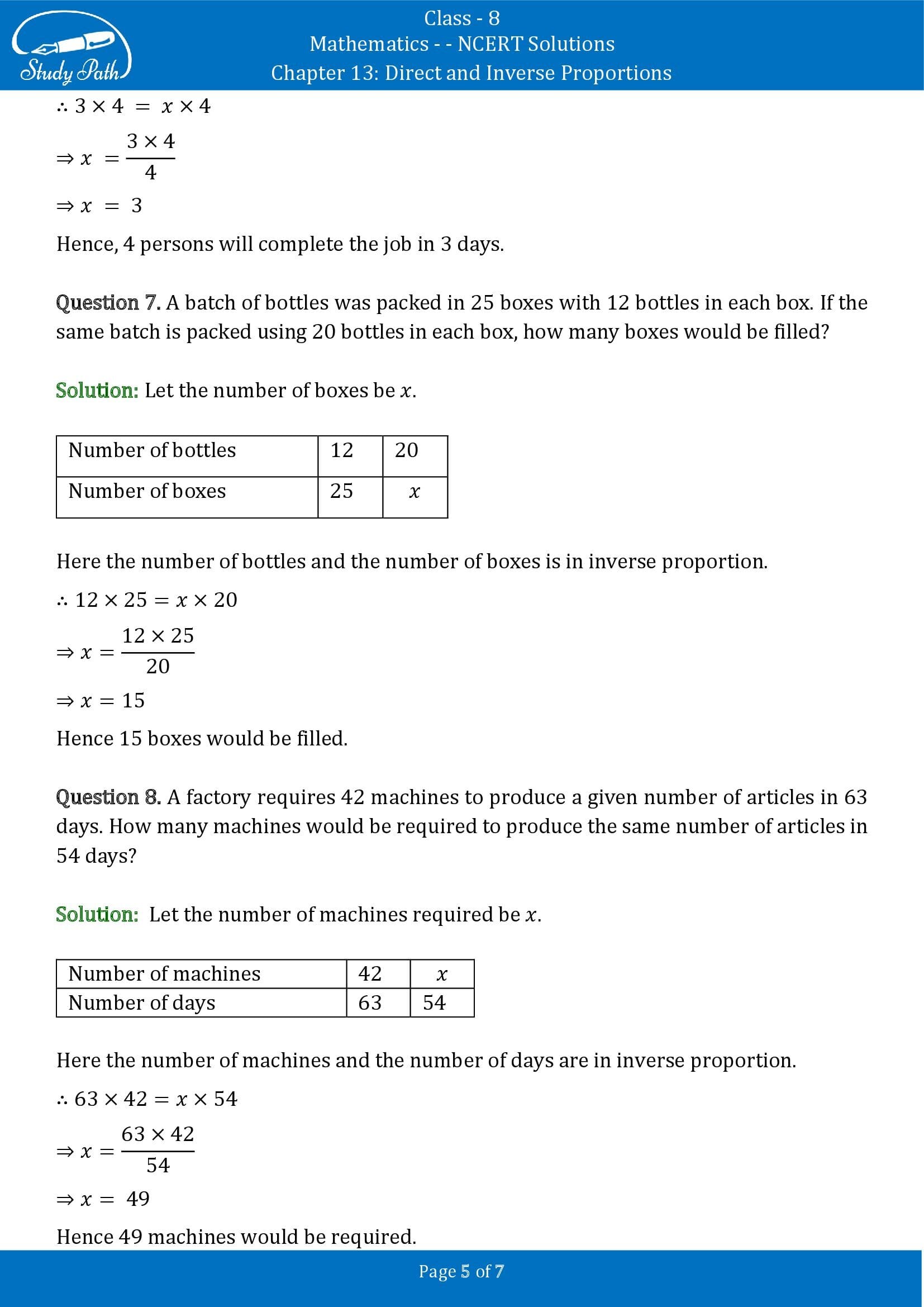 NCERT Solutions for Class 8 Maths Chapter 13 Direct and Inverse Proportions Exercise 13.2 00005
