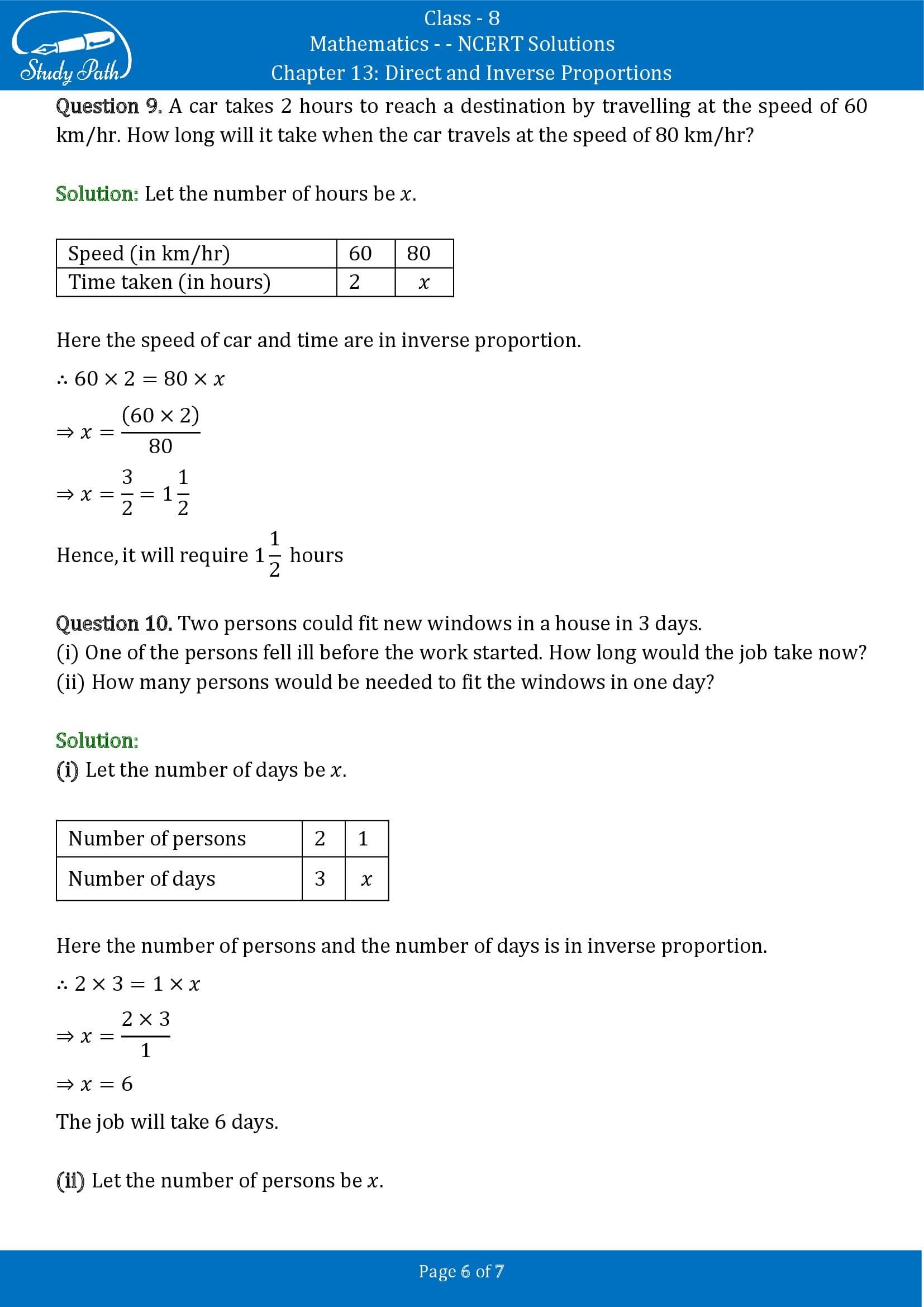 NCERT Solutions for Class 8 Maths Chapter 13 Direct and Inverse Proportions Exercise 13.2 00006
