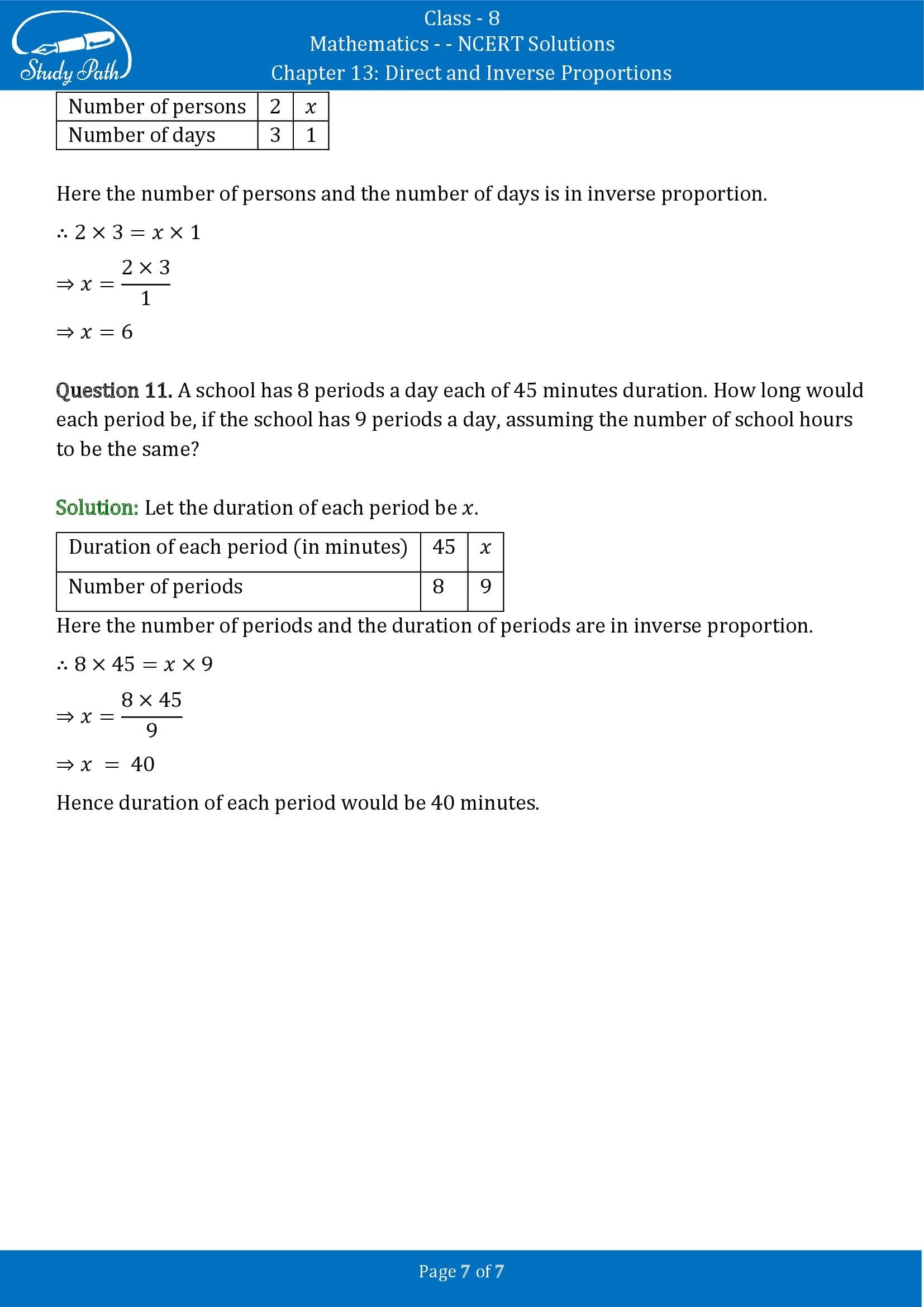 NCERT Solutions for Class 8 Maths Chapter 13 Direct and Inverse Proportions Exercise 13.2 00007