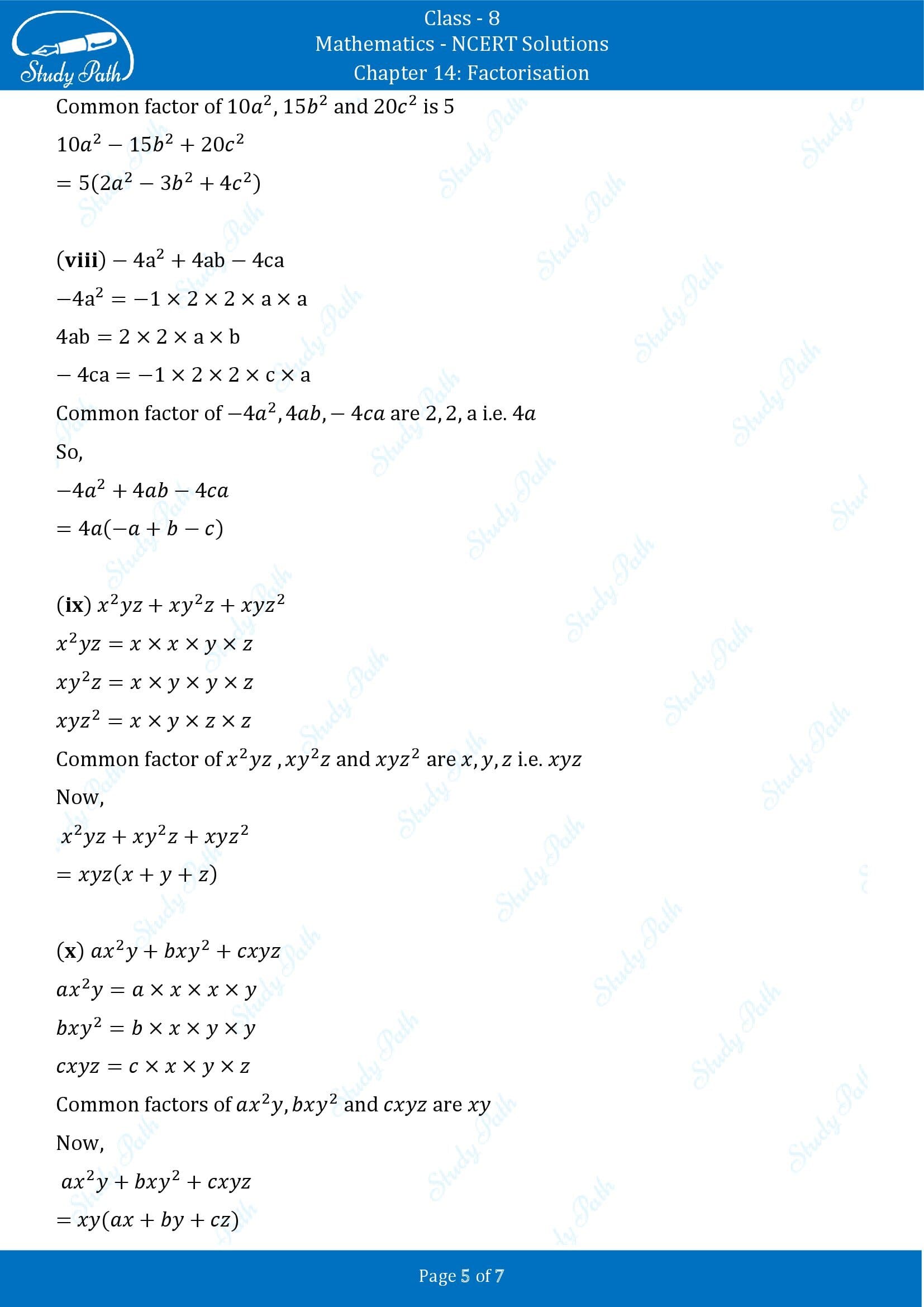 NCERT Solutions for Class 8 Maths Chapter 14 Factorisation Exercise 14.1 00005