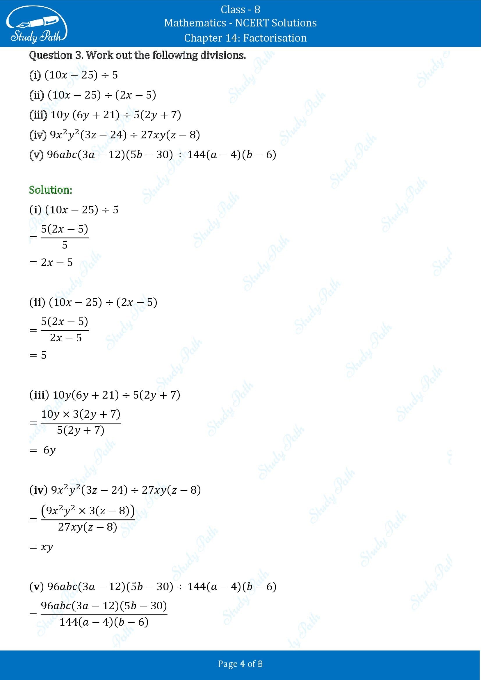 NCERT Solutions for Class 8 Maths Chapter 14 Factorisation Exercise 14.3 00004
