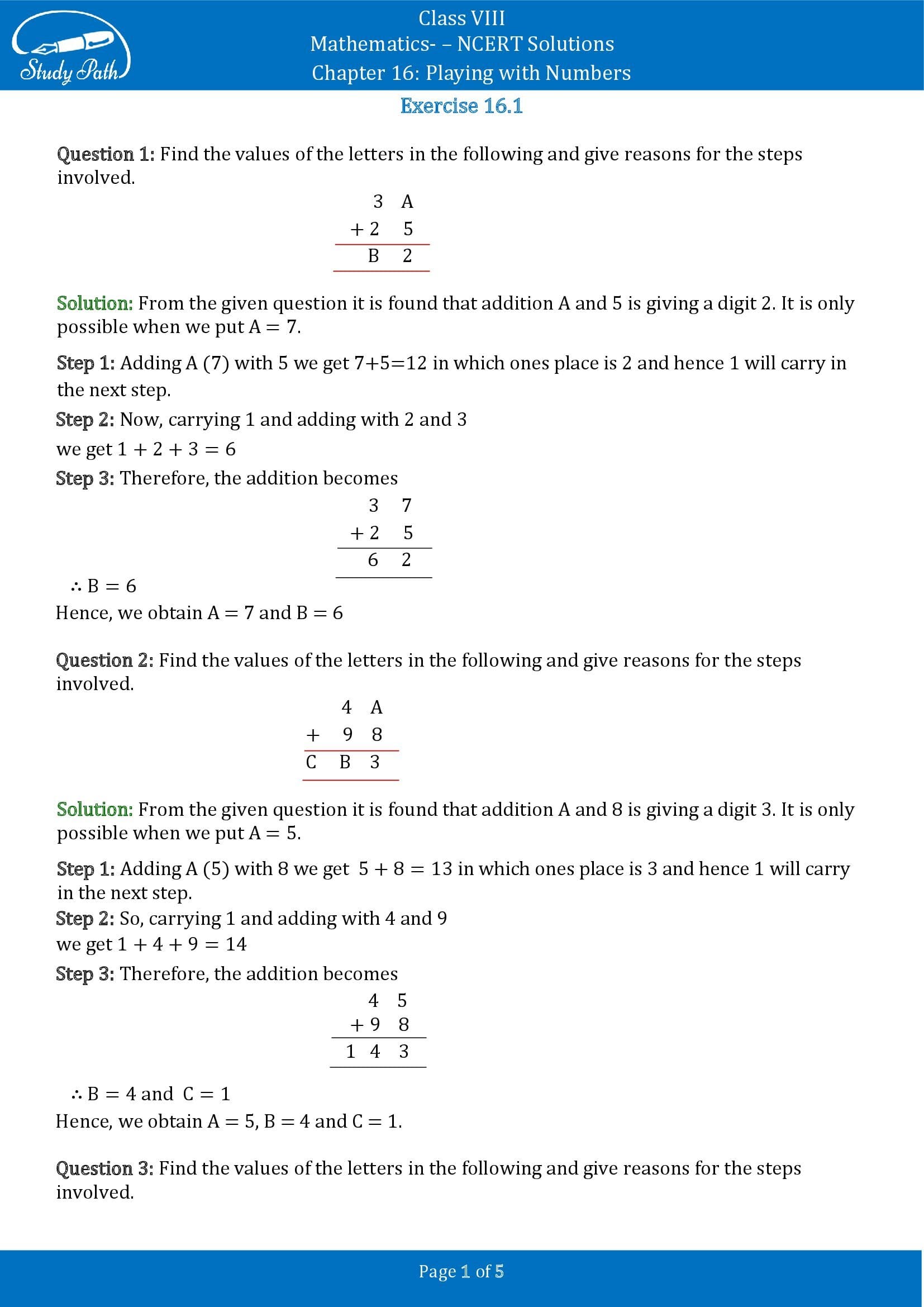 NCERT Solutions for Class 8 Maths Chapter 16 Playing with Numbers Exercise 16.1 00001