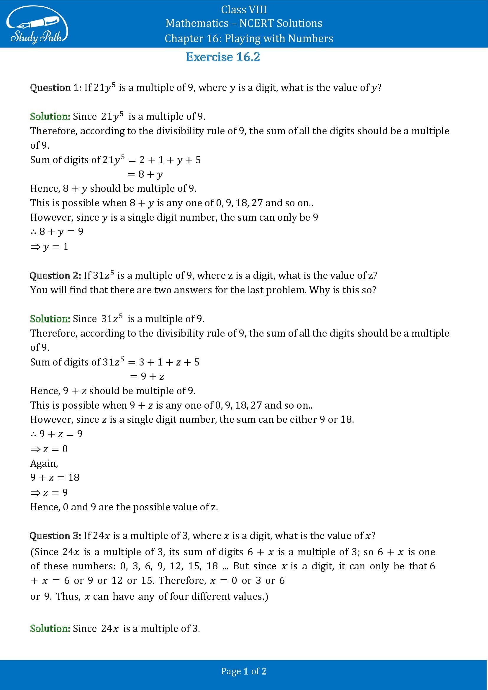 NCERT Solutions for Class 8 Maths Chapter 16 Playing with Numbers Exercise 16.2 00001
