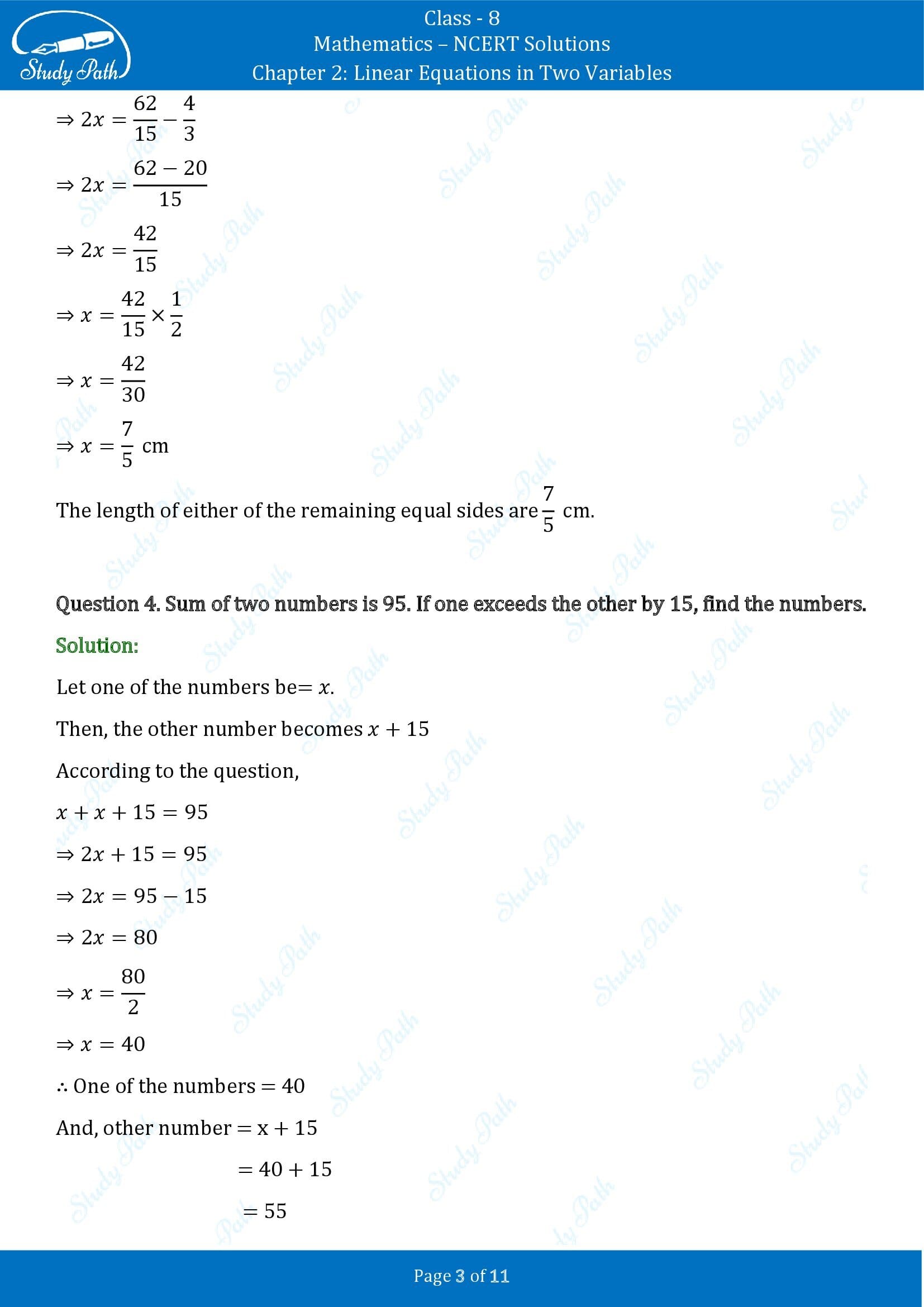 NCERT Solutions for Class 8 Maths Chapter 2 Linear Equations in Two Variables Exercise 2.2 00003