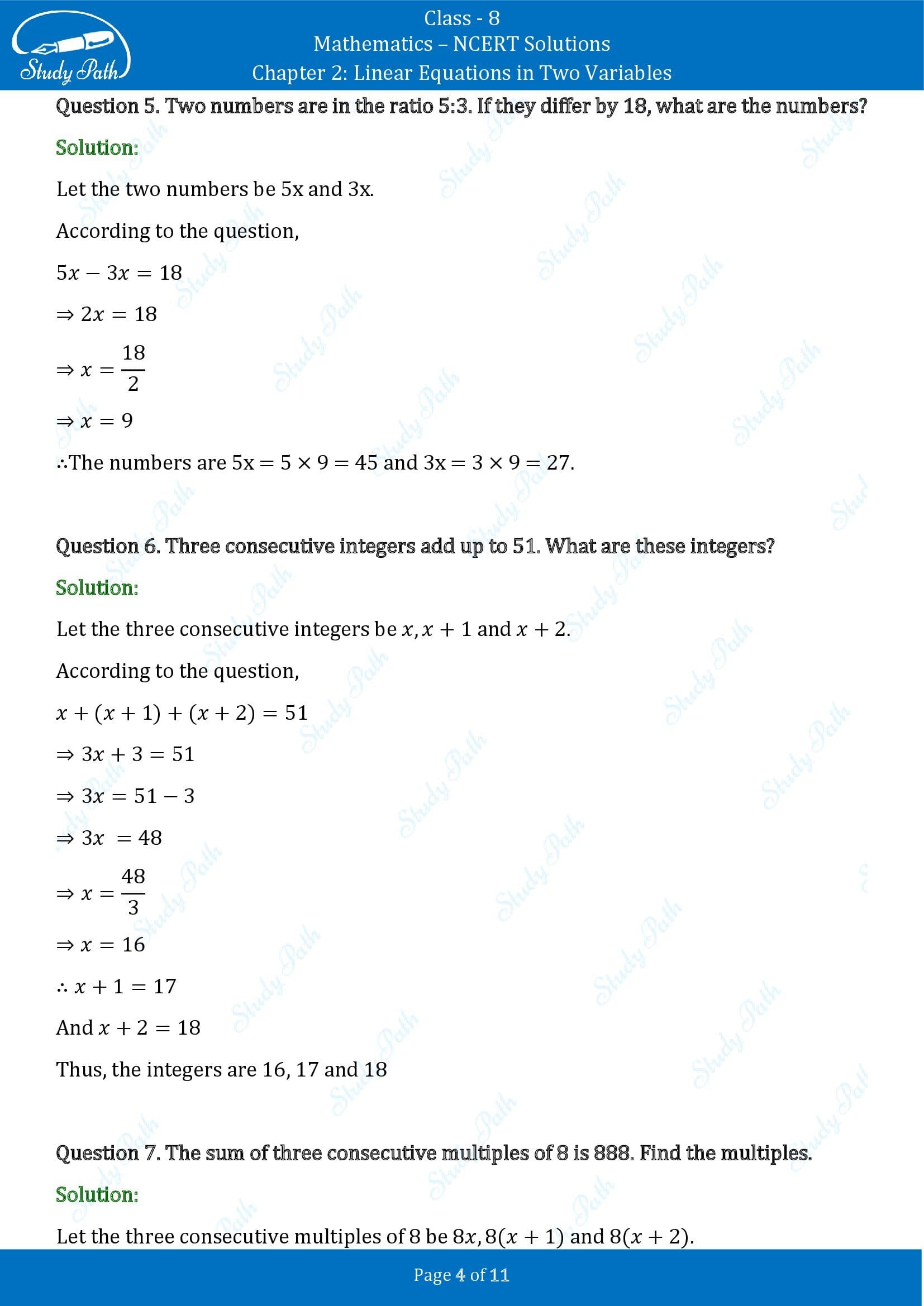 NCERT Solutions for Class 8 Maths Chapter 2 Linear Equations in Two Variables Exercise 2.2 00004