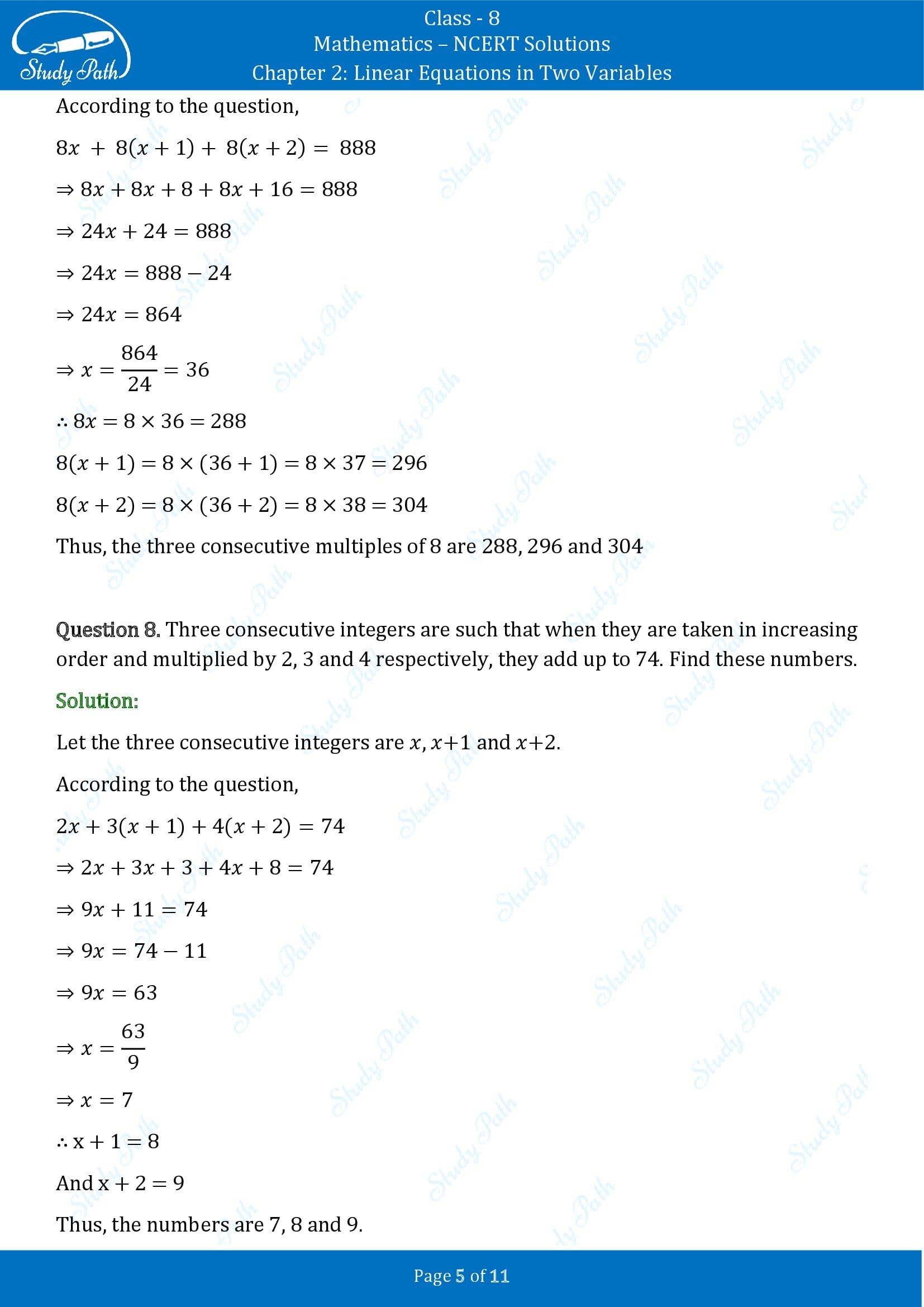 NCERT Solutions for Class 8 Maths Chapter 2 Linear Equations in Two Variables Exercise 2.2 00005