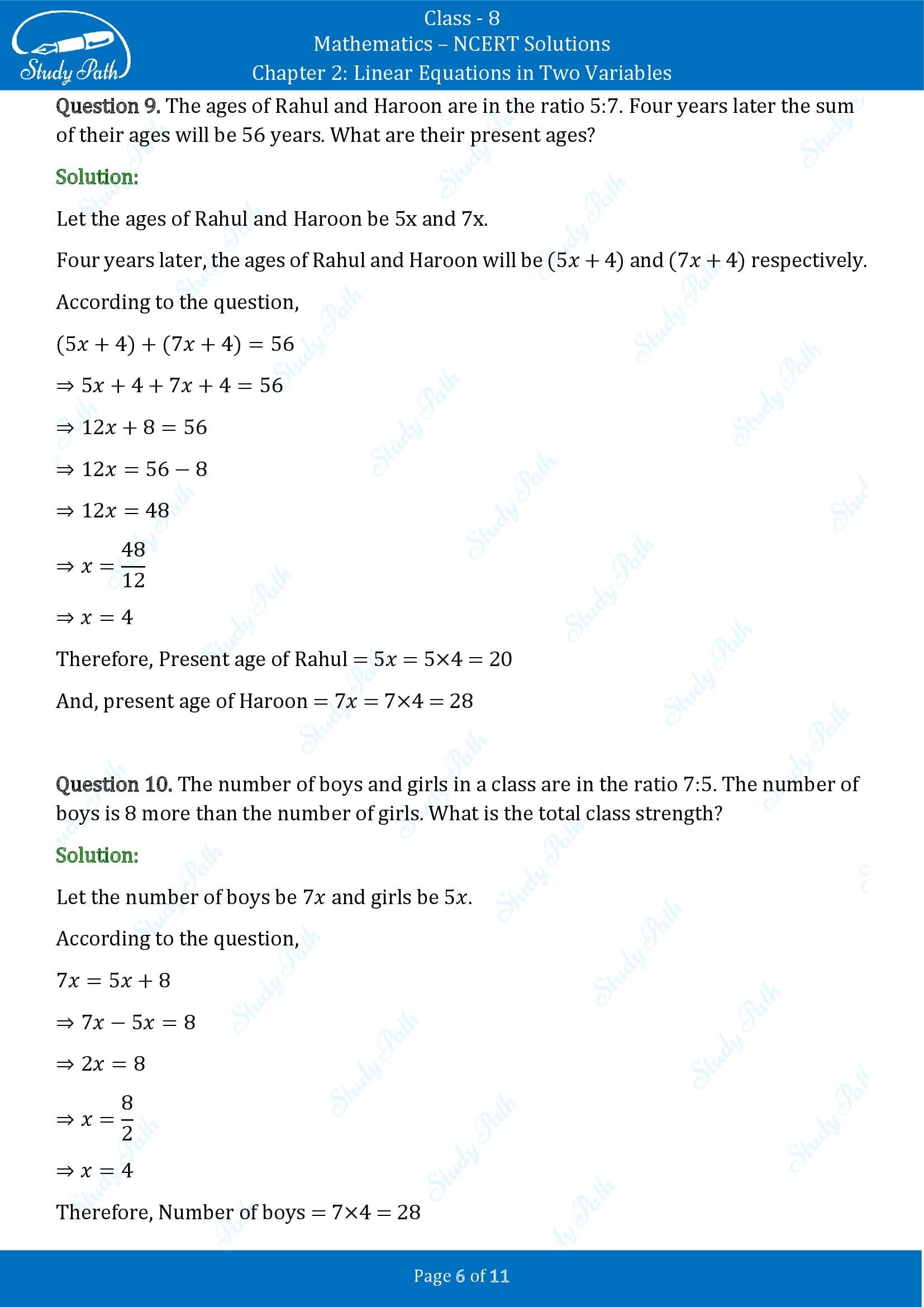 NCERT Solutions for Class 8 Maths Chapter 2 Linear Equations in Two Variables Exercise 2.2 00006