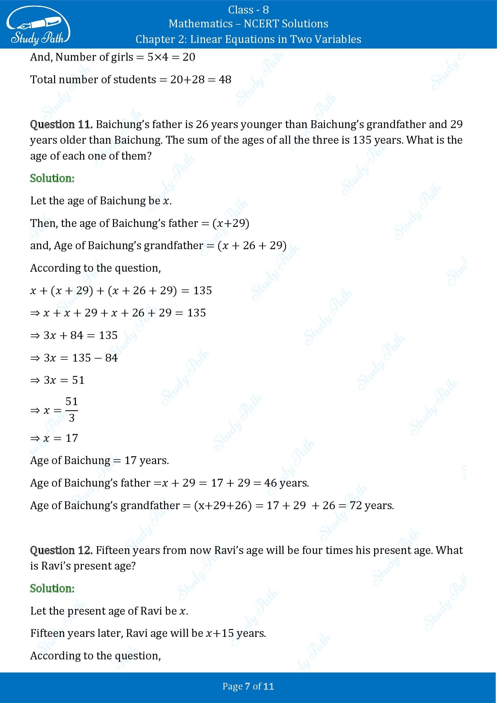 NCERT Solutions for Class 8 Maths Chapter 2 Linear Equations in Two Variables Exercise 2.2 00007