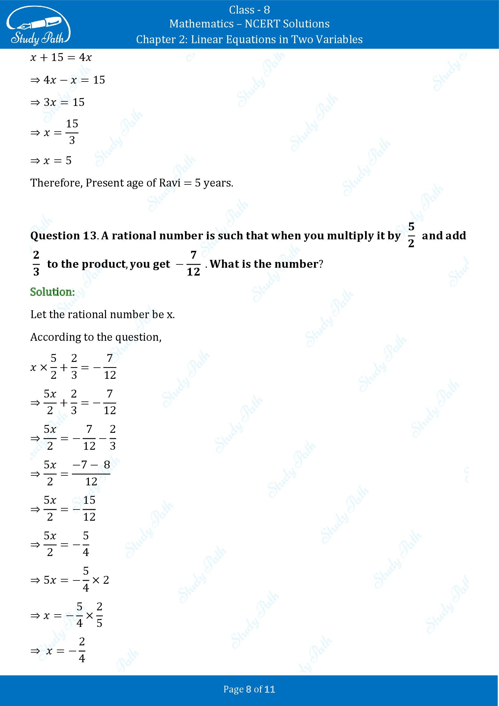 NCERT Solutions for Class 8 Maths Chapter 2 Linear Equations in Two Variables Exercise 2.2 00008