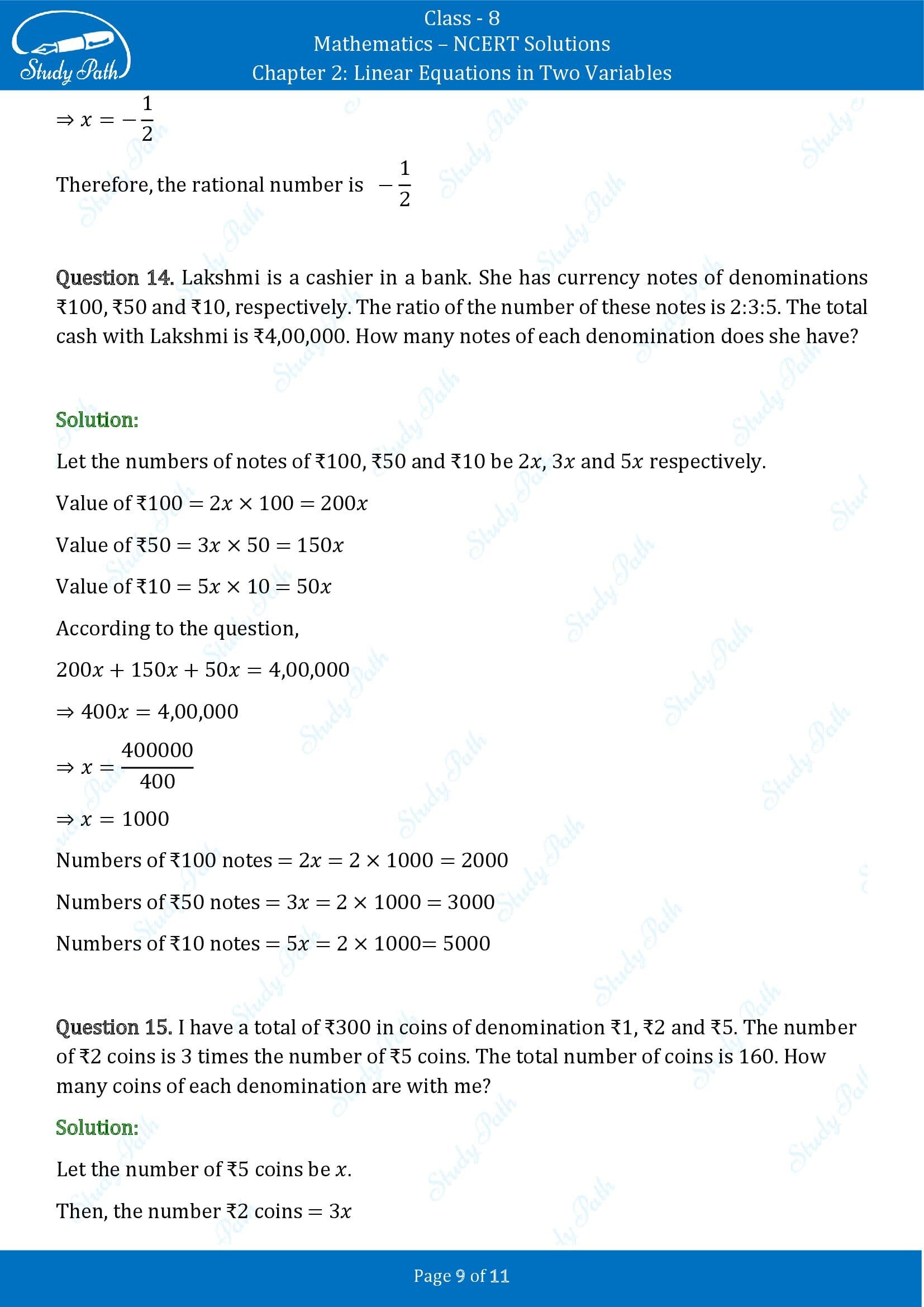 NCERT Solutions for Class 8 Maths Chapter 2 Linear Equations in Two Variables Exercise 2.2 00009