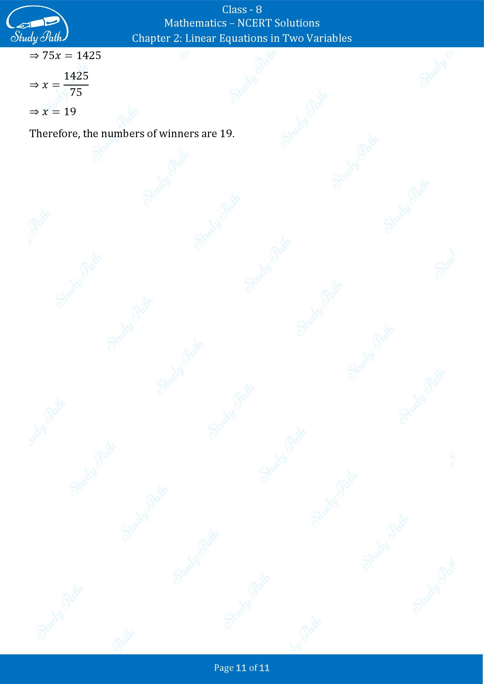 NCERT Solutions for Class 8 Maths Chapter 2 Linear Equations in Two Variables Exercise 2.2 00011