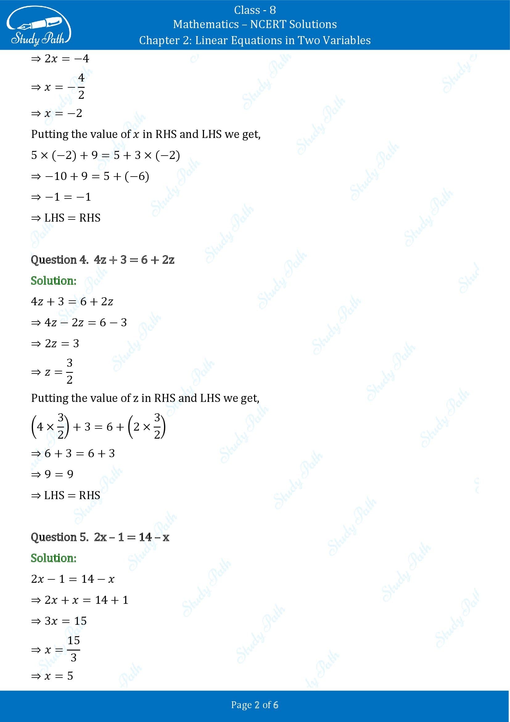 NCERT Solutions for Class 8 Maths Chapter 2 Linear Equations in Two Variables Exercise 2.3 00002